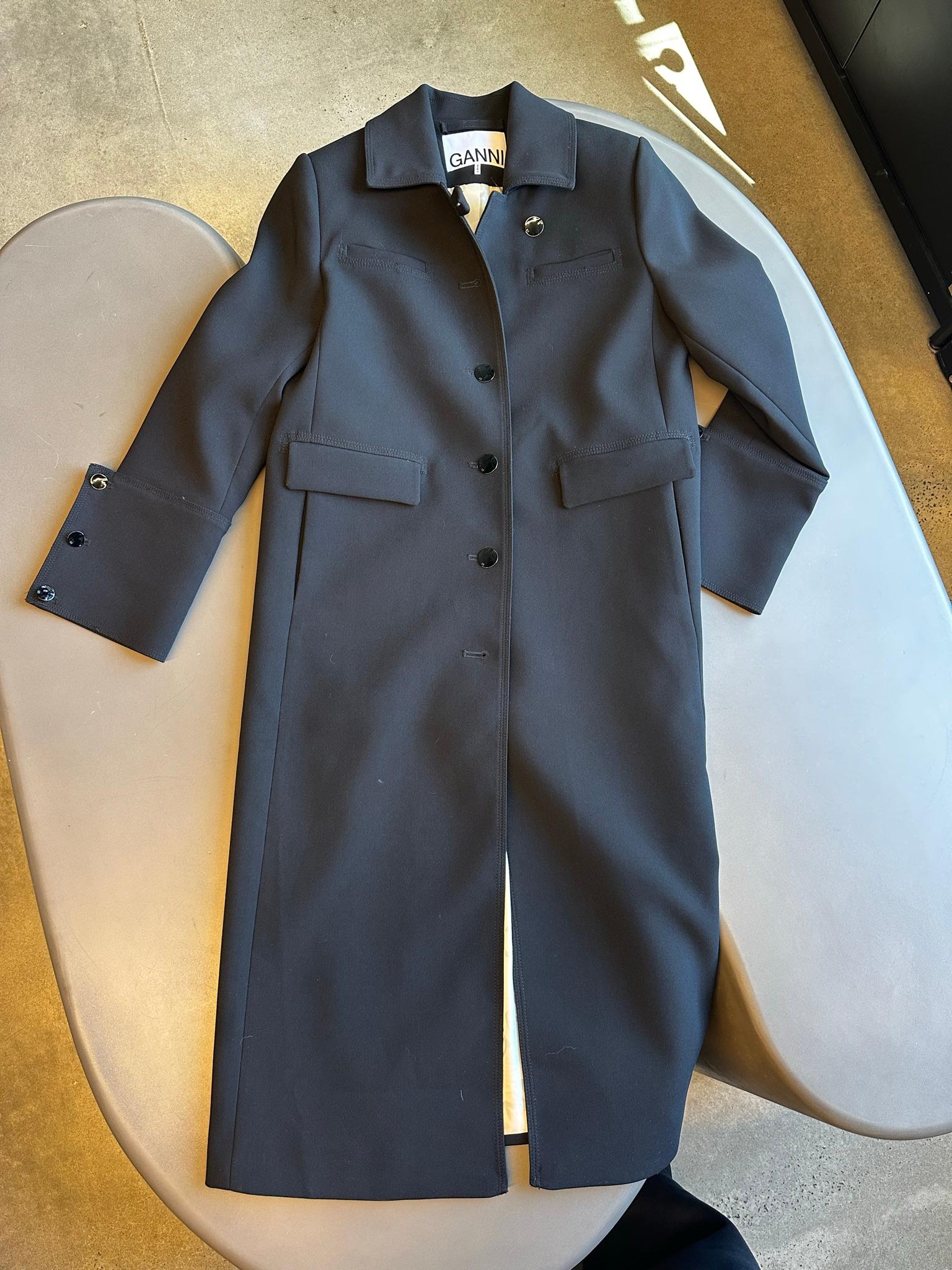 Ganni Long Overcoat Black (Size 34)