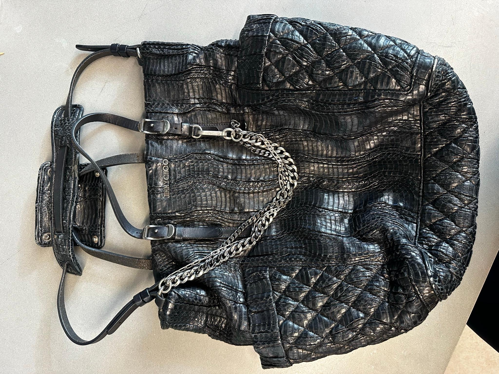 Jimmy Choo Snake Print Leather Shoulder Bag Black (Size O/S)