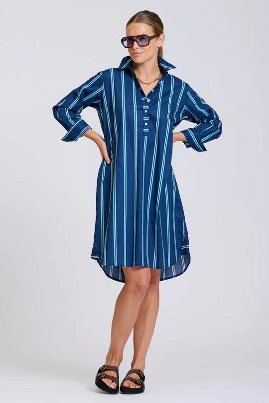 Shirty Navy Green Stripe Dress - S thumbnail 3