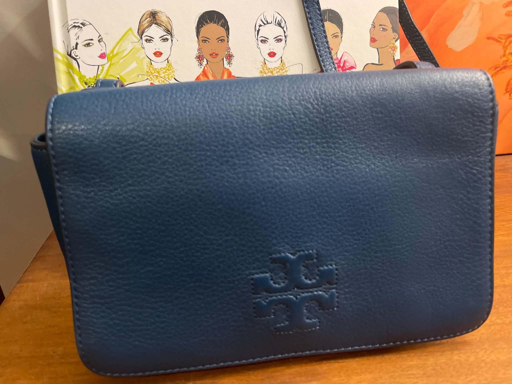 Tory Burch Blue Thea Flat Wallet Crossbody Bag