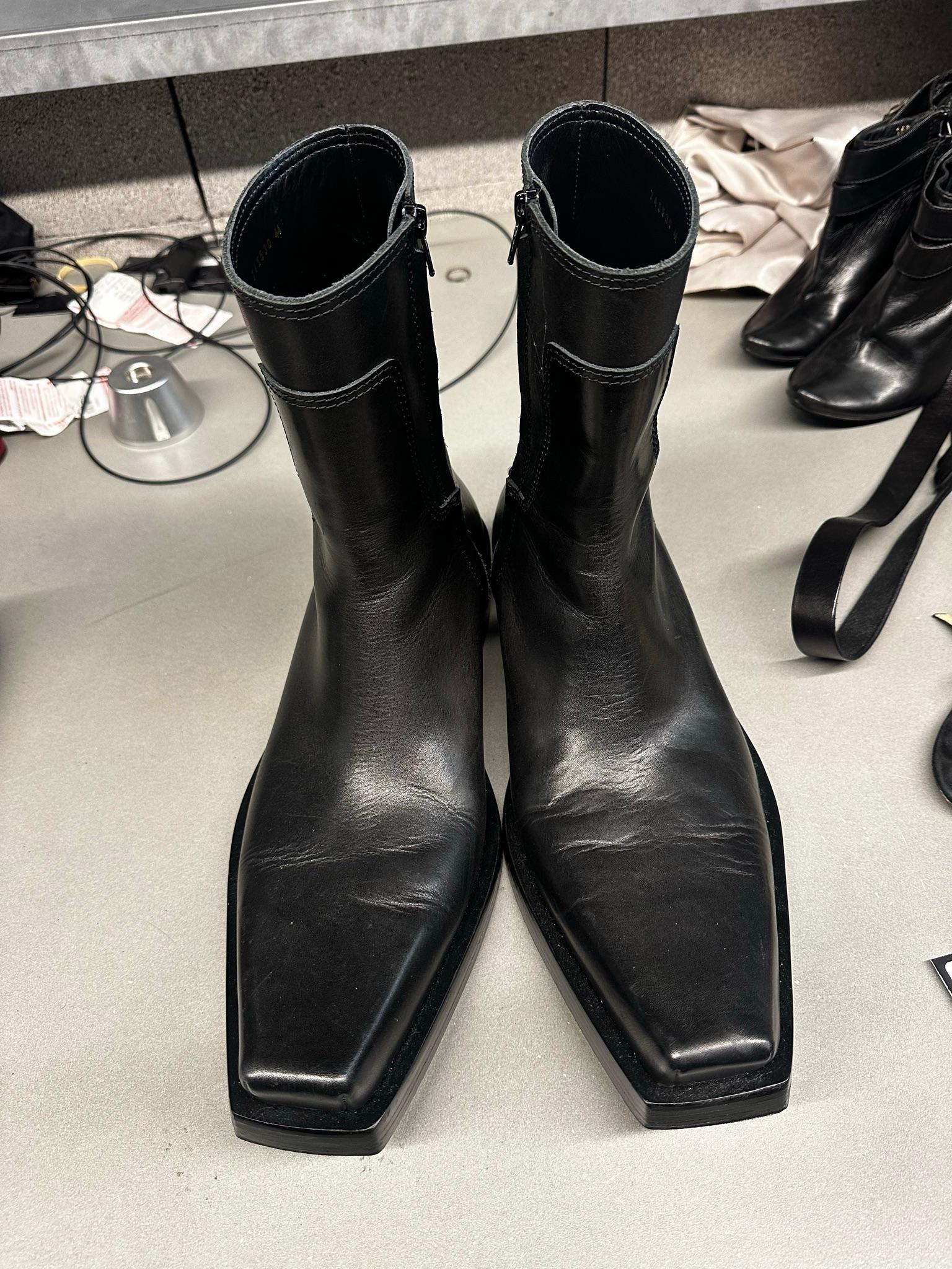 Balenciaga Santiago Square Toe Leather Boots Black (Size EU44/Fits US12)