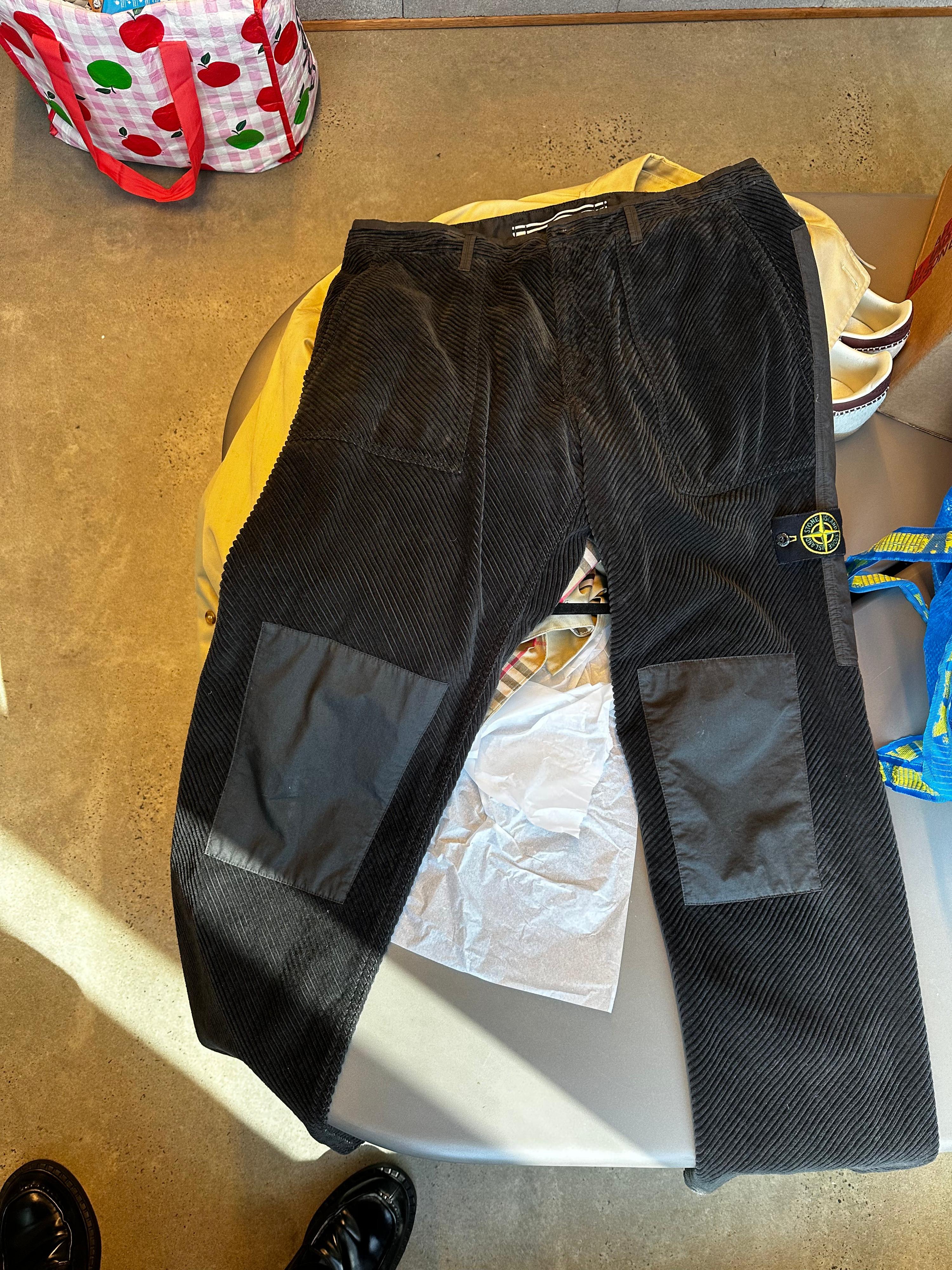 Stone Island Type RE-T Corduroy Utility Cargo Pants Black (Size 32”)