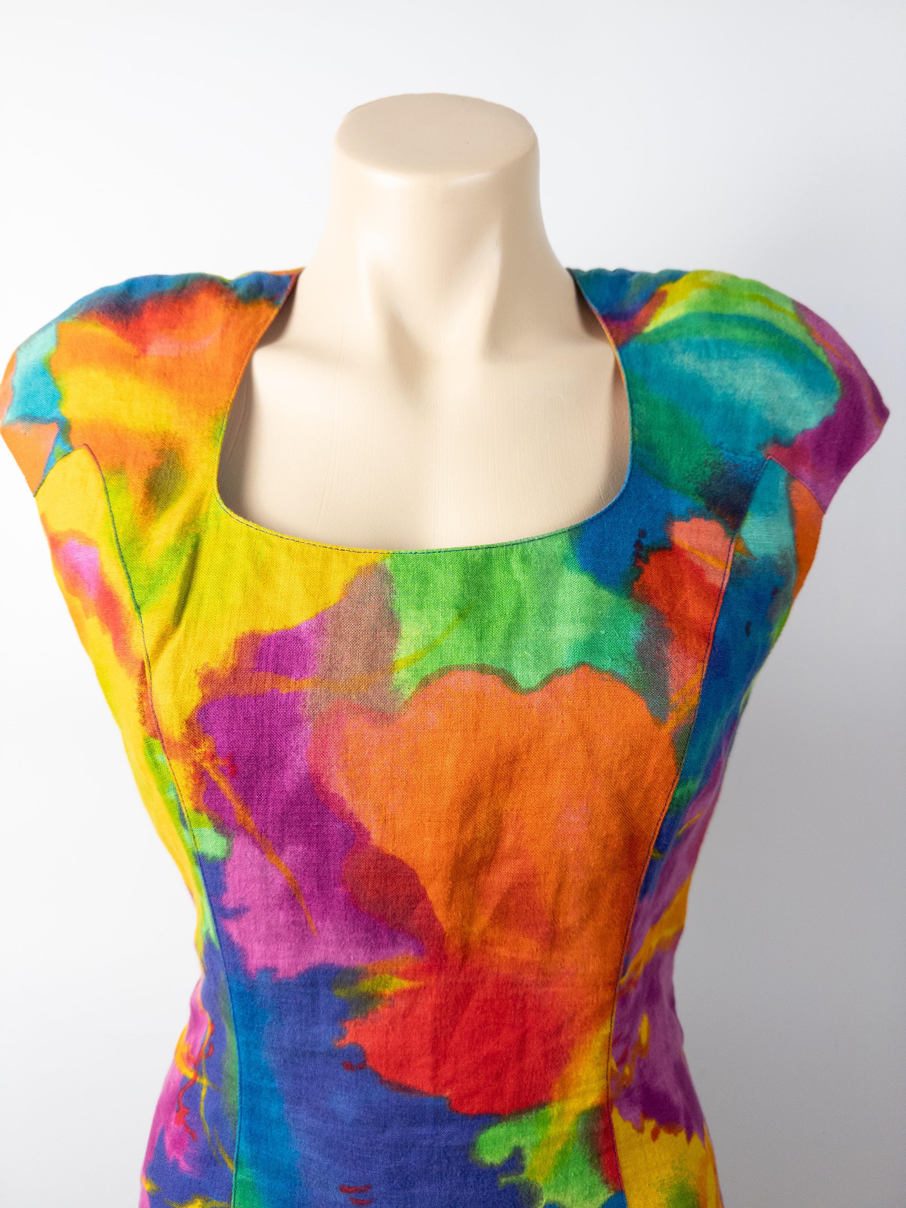 Vintage GEOFF BADE Linen Water Color Shift Dress Size 10 thumbnail 2