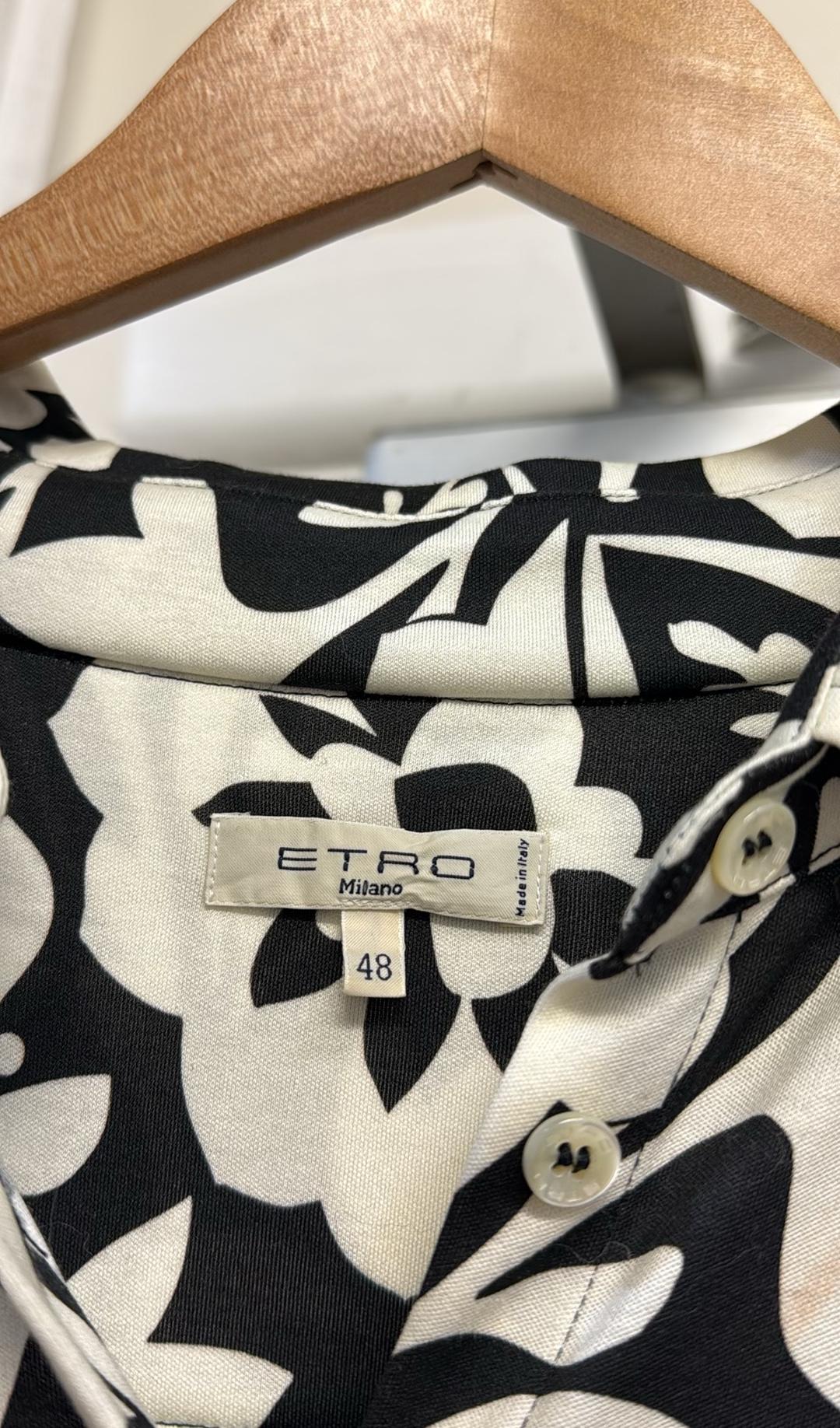 Etro Black White Floral Shirt Dress 48 thumbnail 2