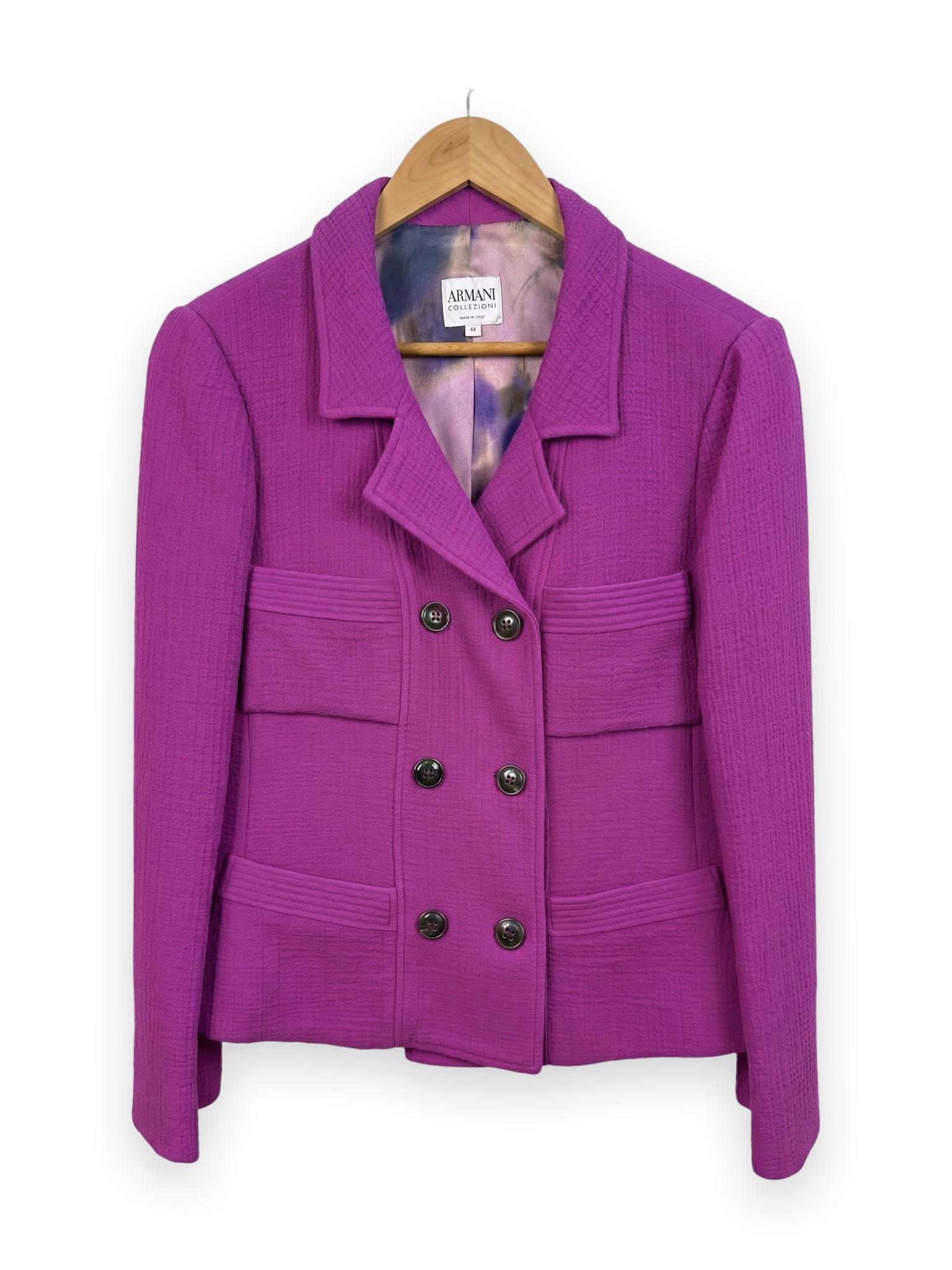 Armani Collezioni Purple Wool Double Breasted Blazer 44