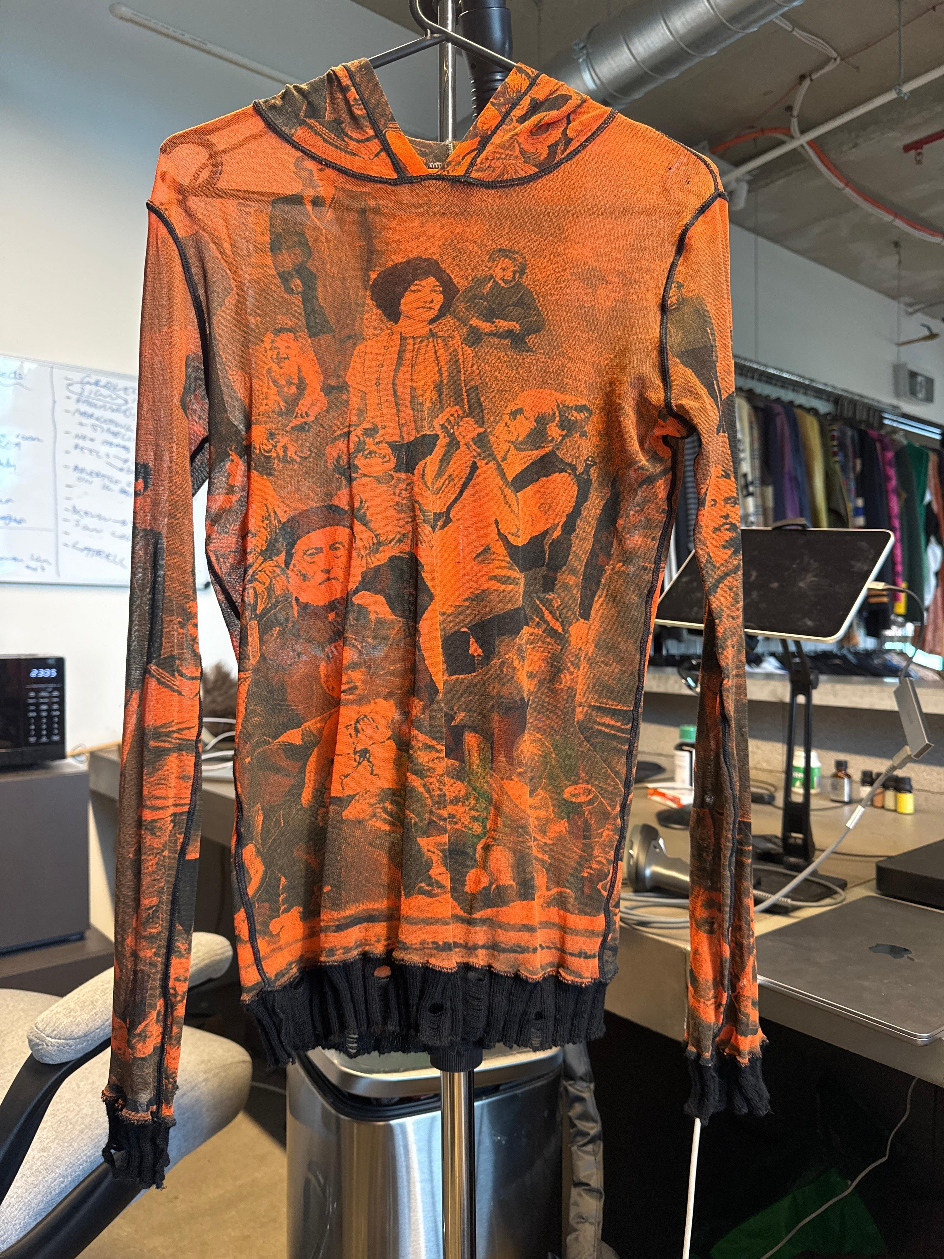 S/S1998 Jean Paul Gaultier Maile Femme Mesh Graphic Hooded Top (Size L)