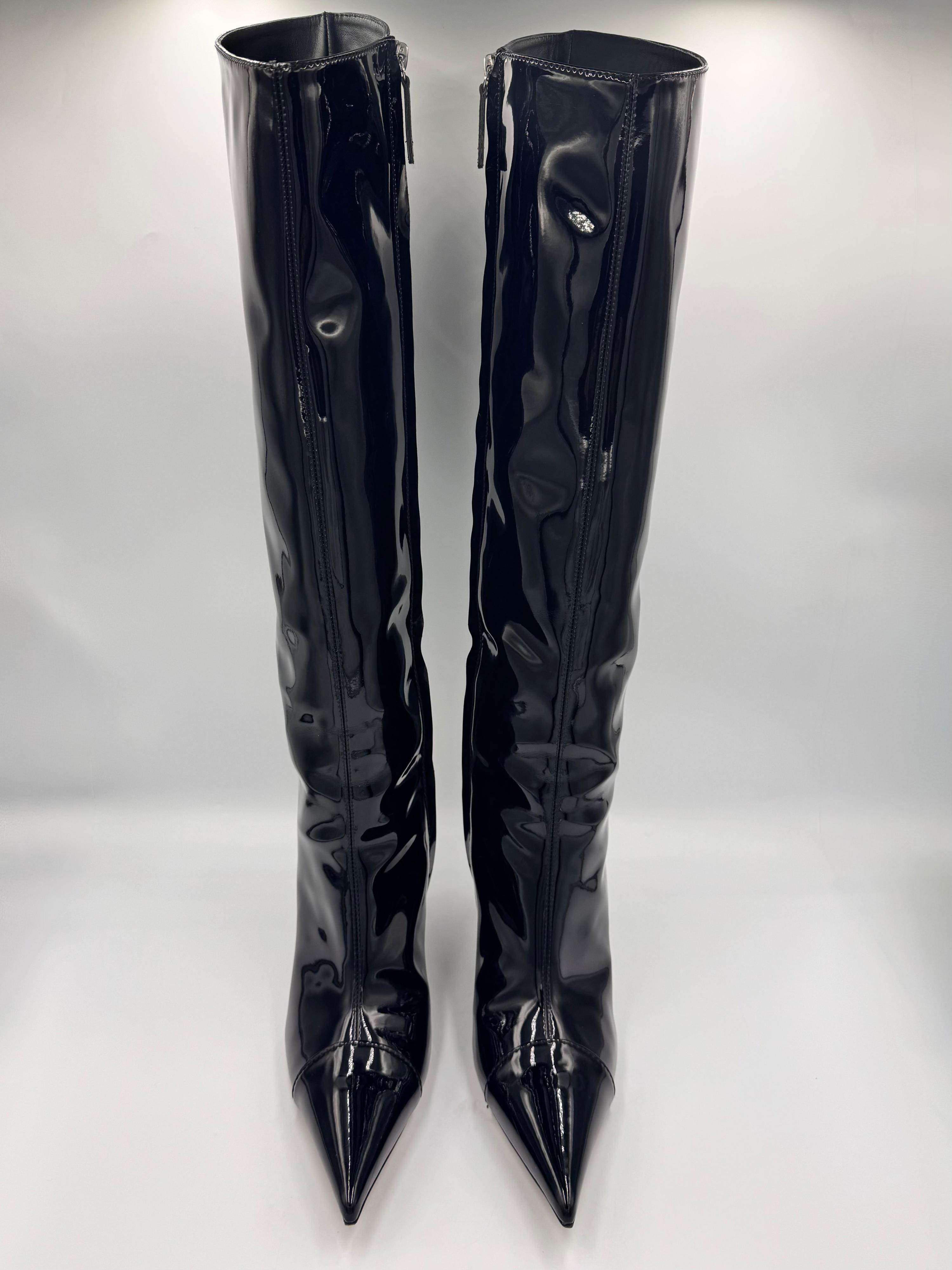 ALEXANDRE VAULTHIER Black Patent Knee-High Boots size 38.5