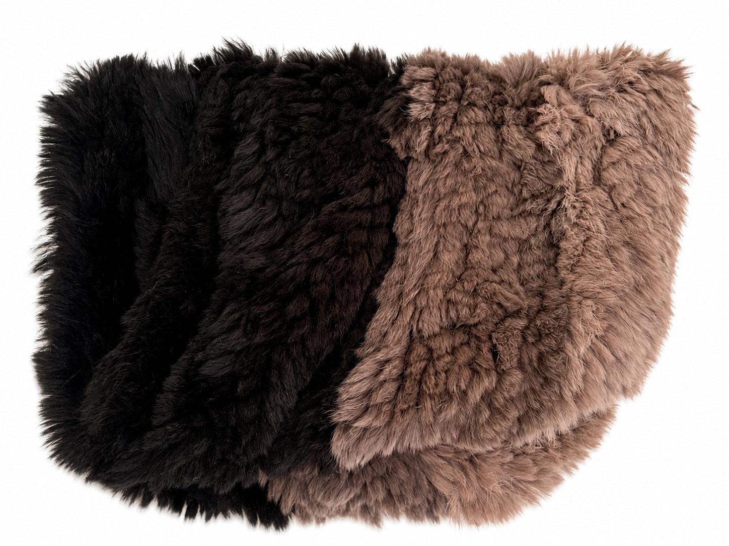 Arthur Galan Black Taupe Rabbit Fur Scarf