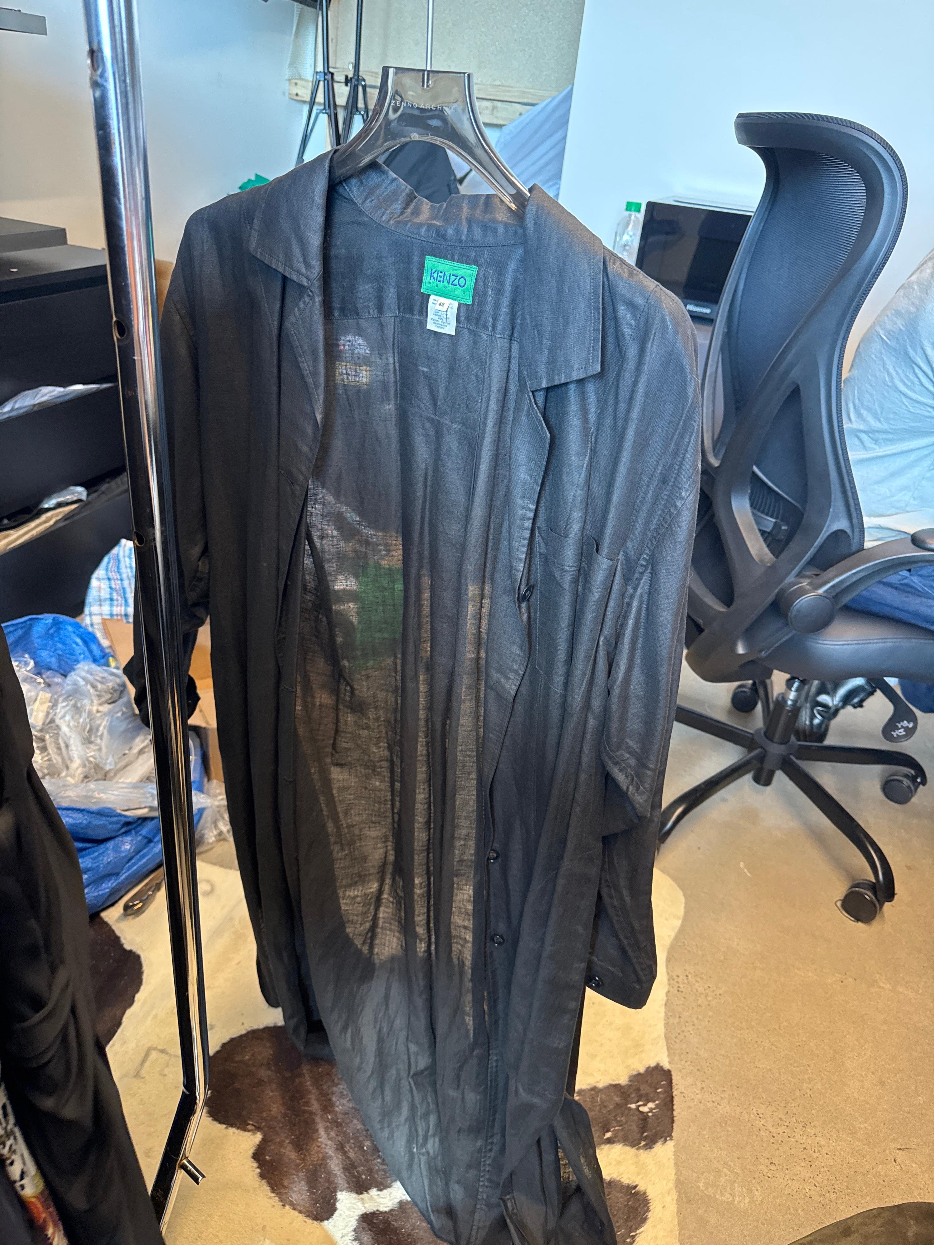 Kenzo Black Linen Blend Over Coat (Size 42)