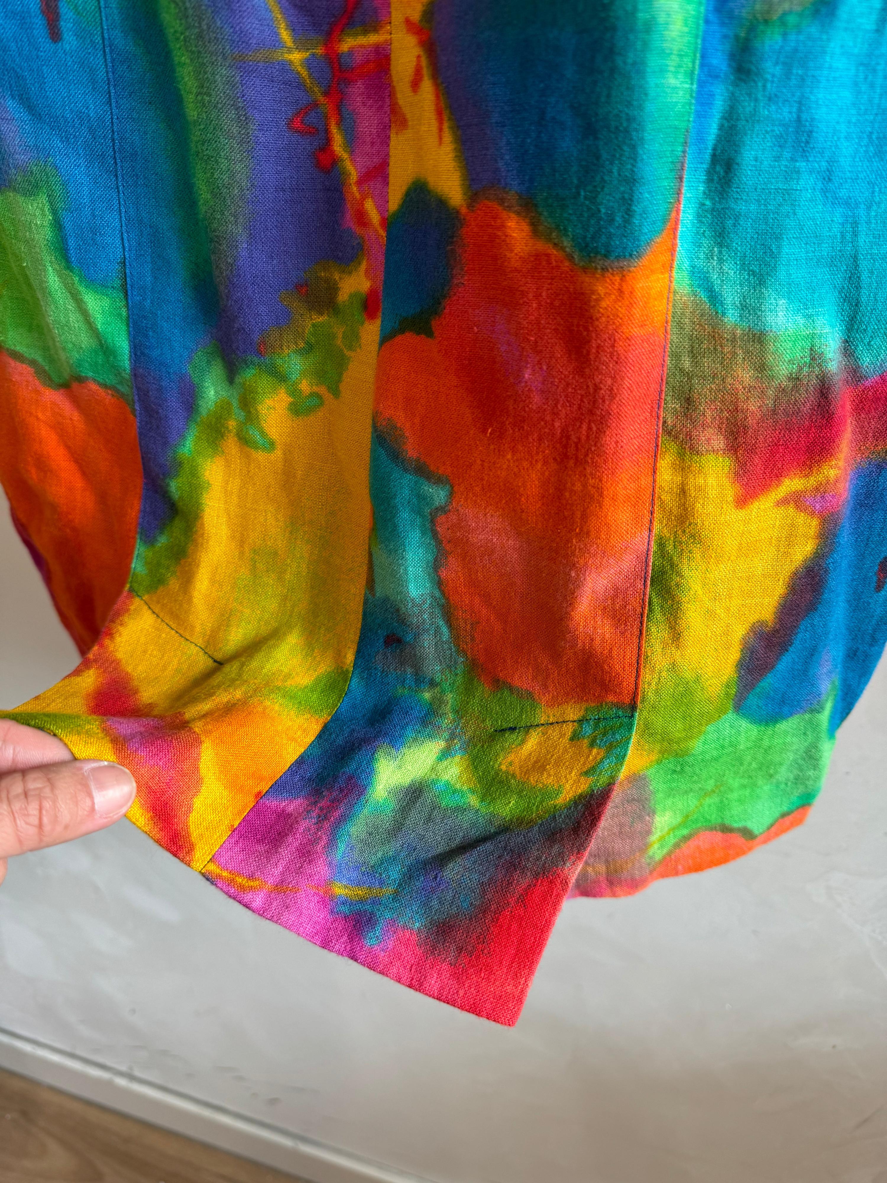 Vintage GEOFF BADE Linen Water Color Shift Dress Size 10 thumbnail 7