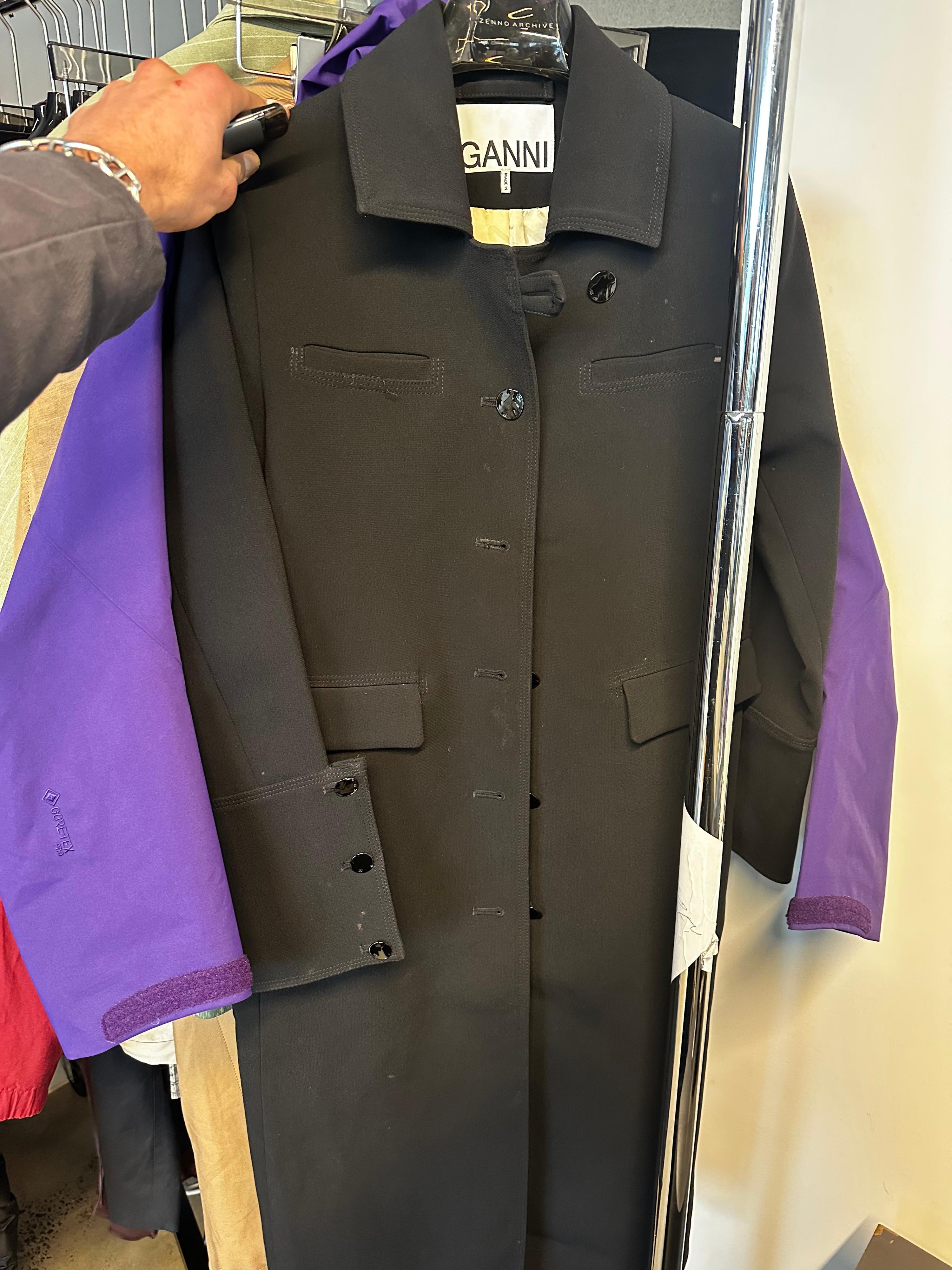GANNI Bonded Crepe Coat Black (Fits S Womens)