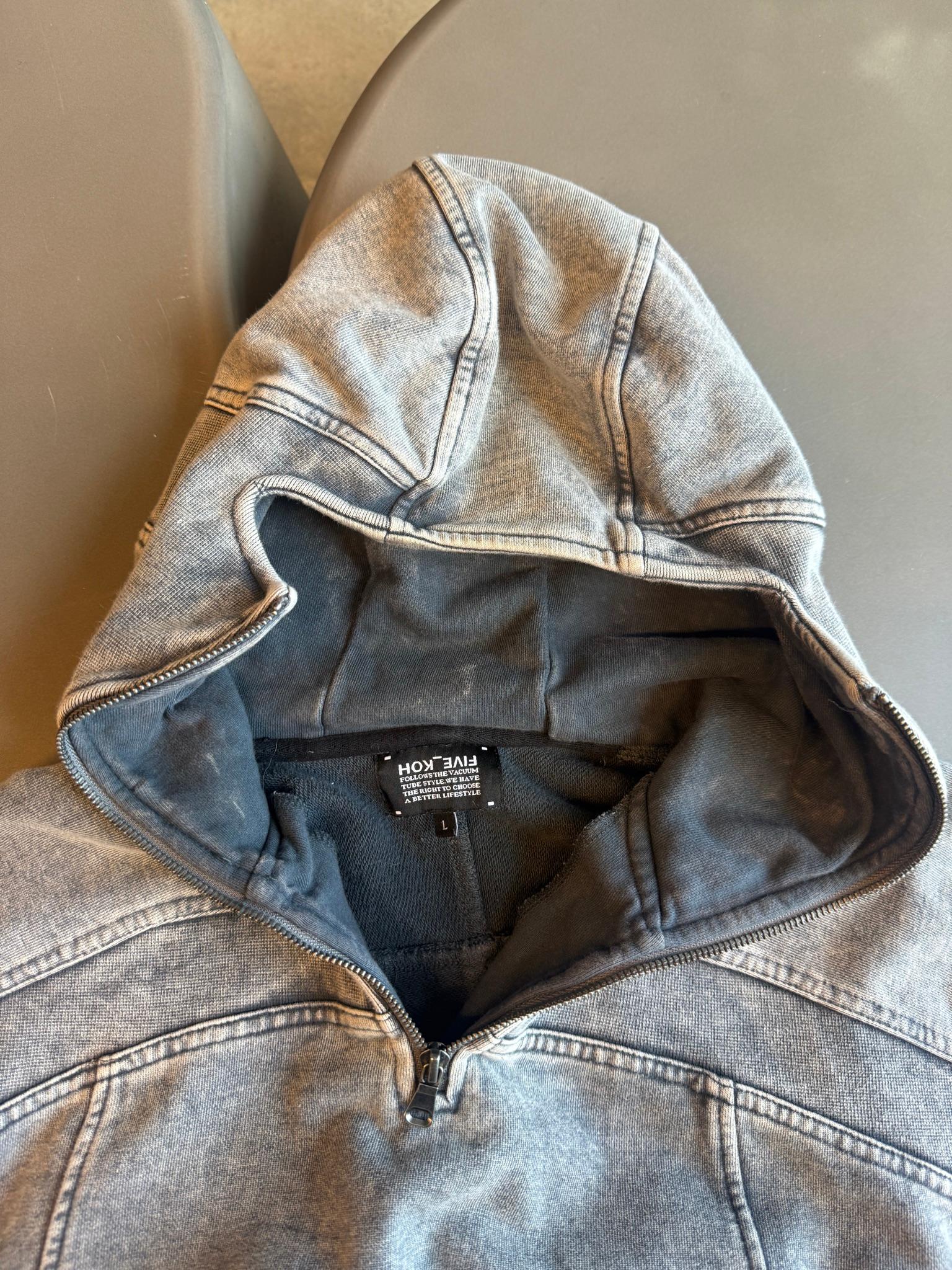 Five Koh Acid Wash Half Zip Hoodie Grey (Size L) thumbnail 2
