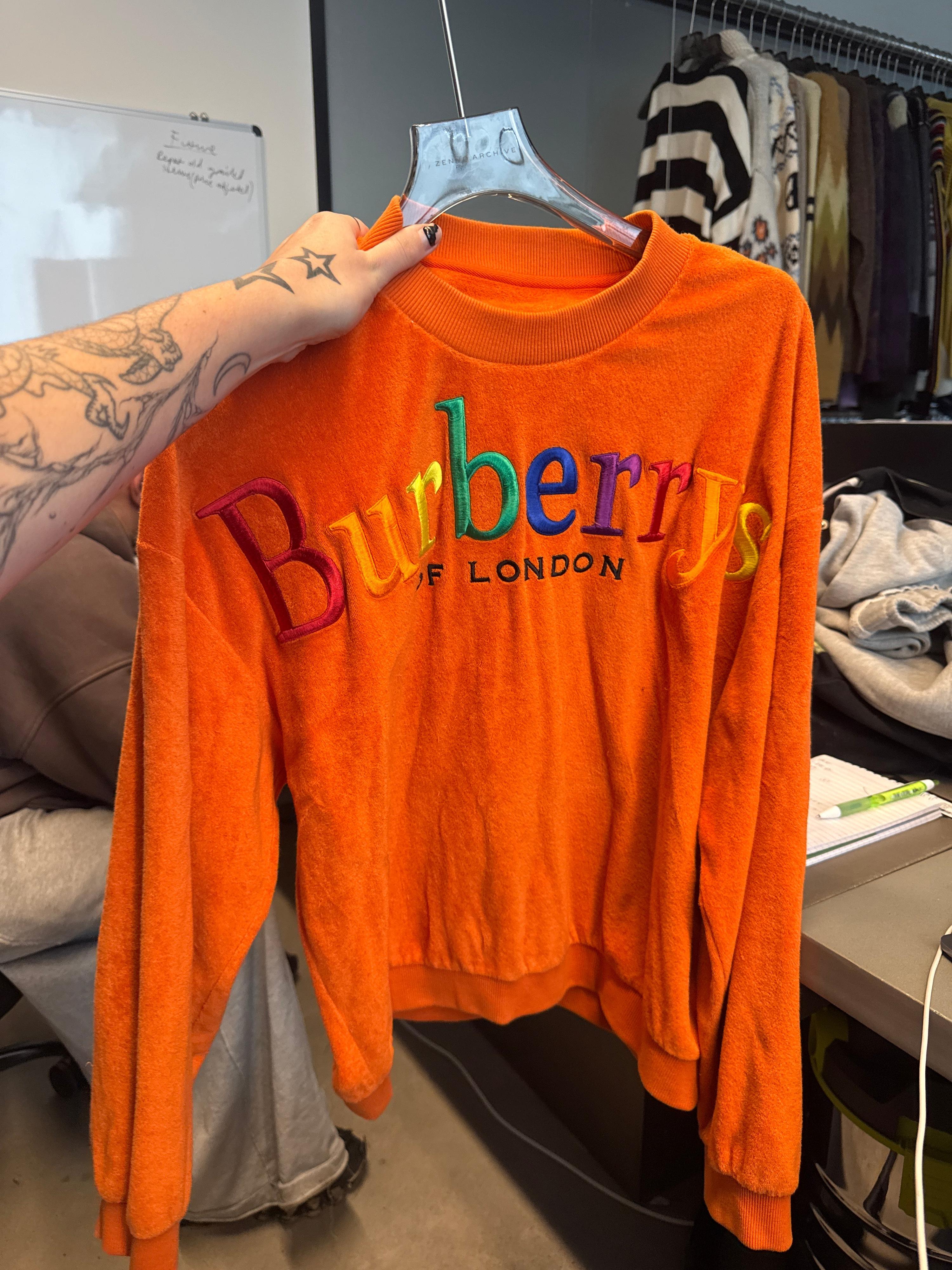 Burberry FW18 Rainbow Logo French Terry Oversized Crewneck Sweatshirt Orange (Size S)