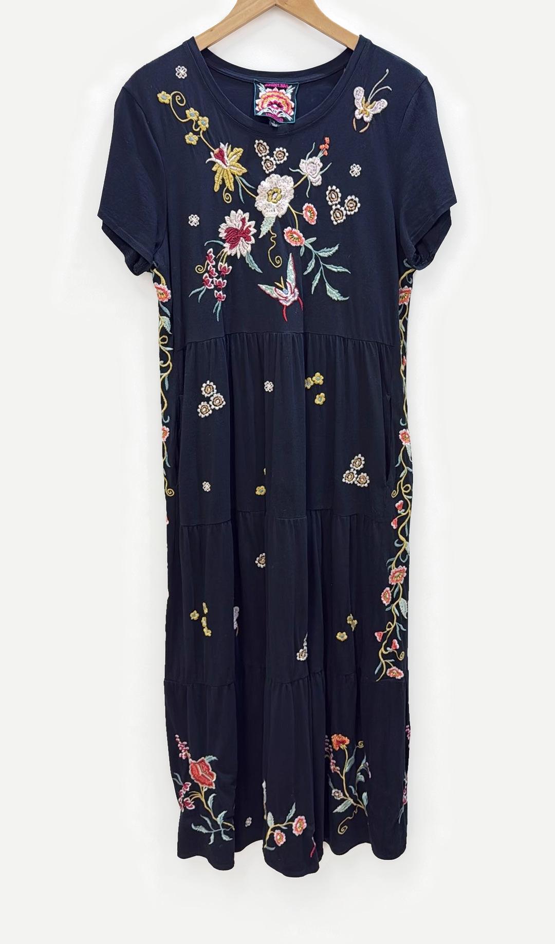 Johnny Was Black Embroidered Maxi Dress L