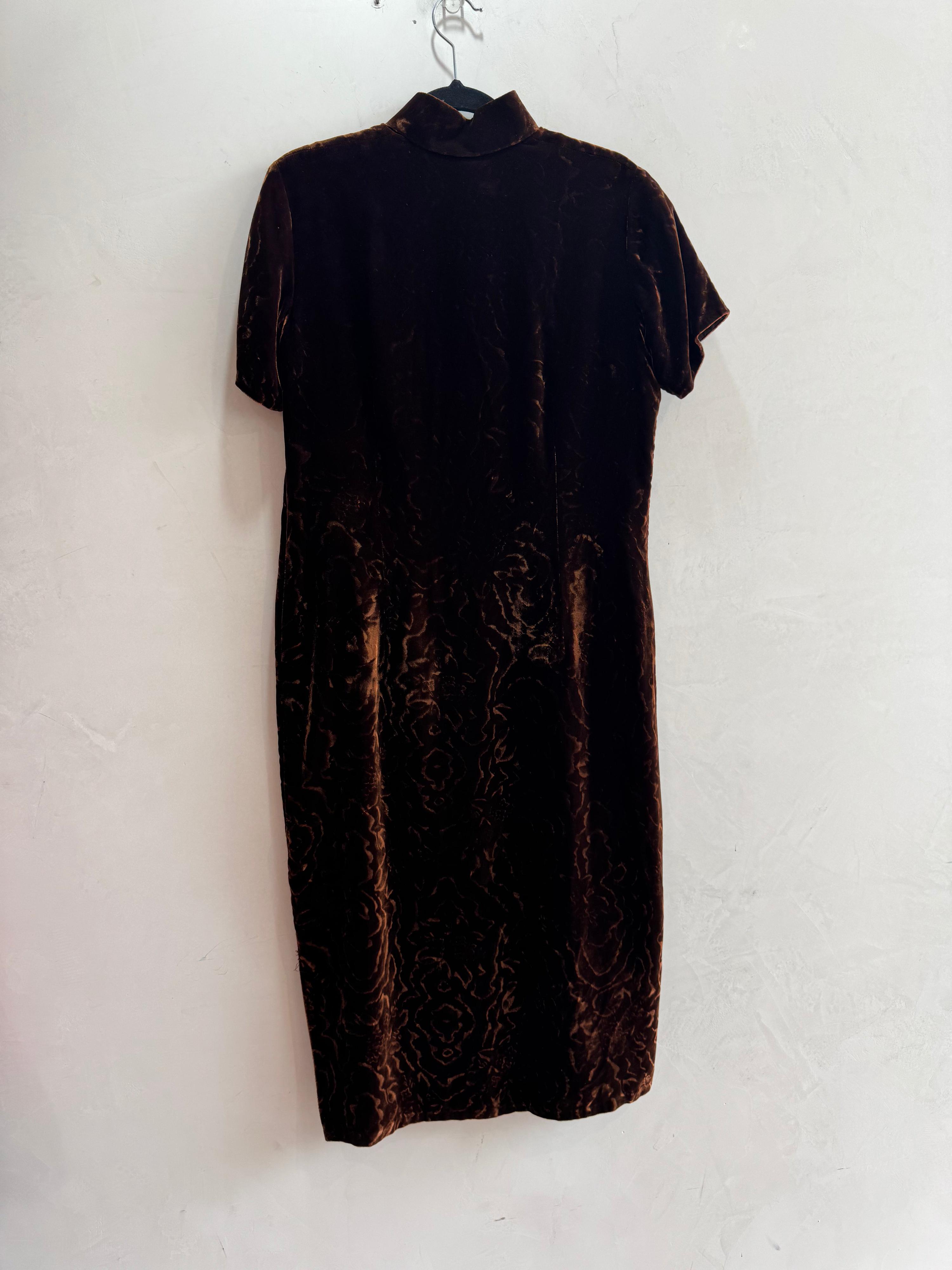 Vintage Brown velvet Mandarin Dress size L thumbnail 2