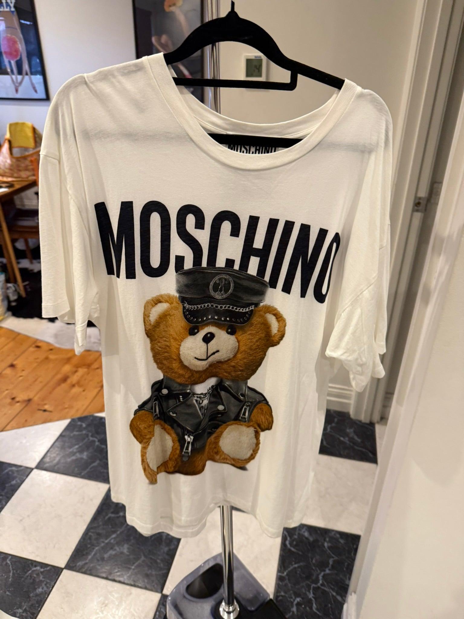 Moschino Police Teddy Bear Printed Cotton Jersey T-shirt White (Fits L-XL)
