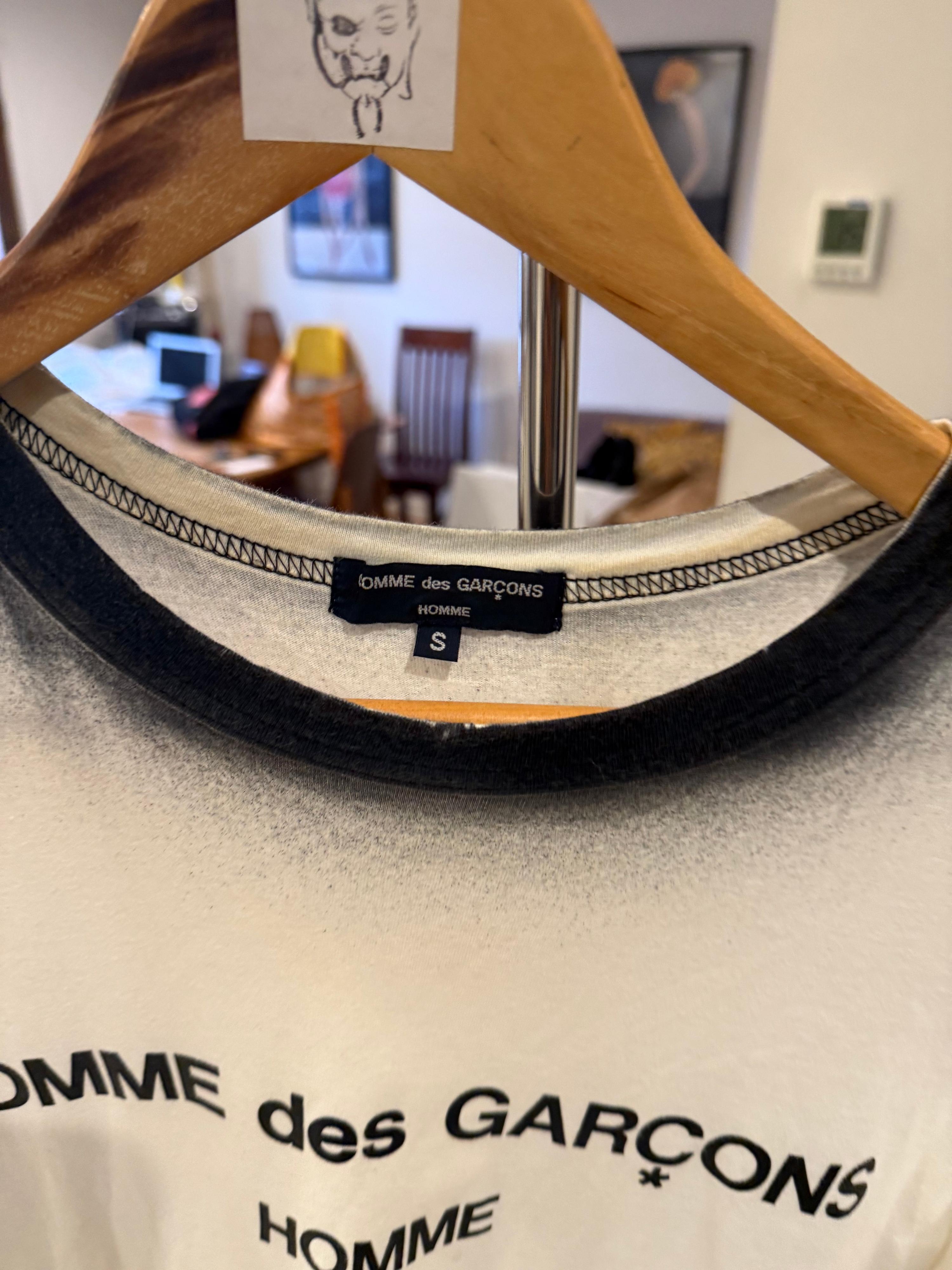 Comme des Garçons (CDG) Homme AD2009 Dyed Cotton Jersey Logo T-Shirt White/Charcoal (Size S) thumbnail 2
