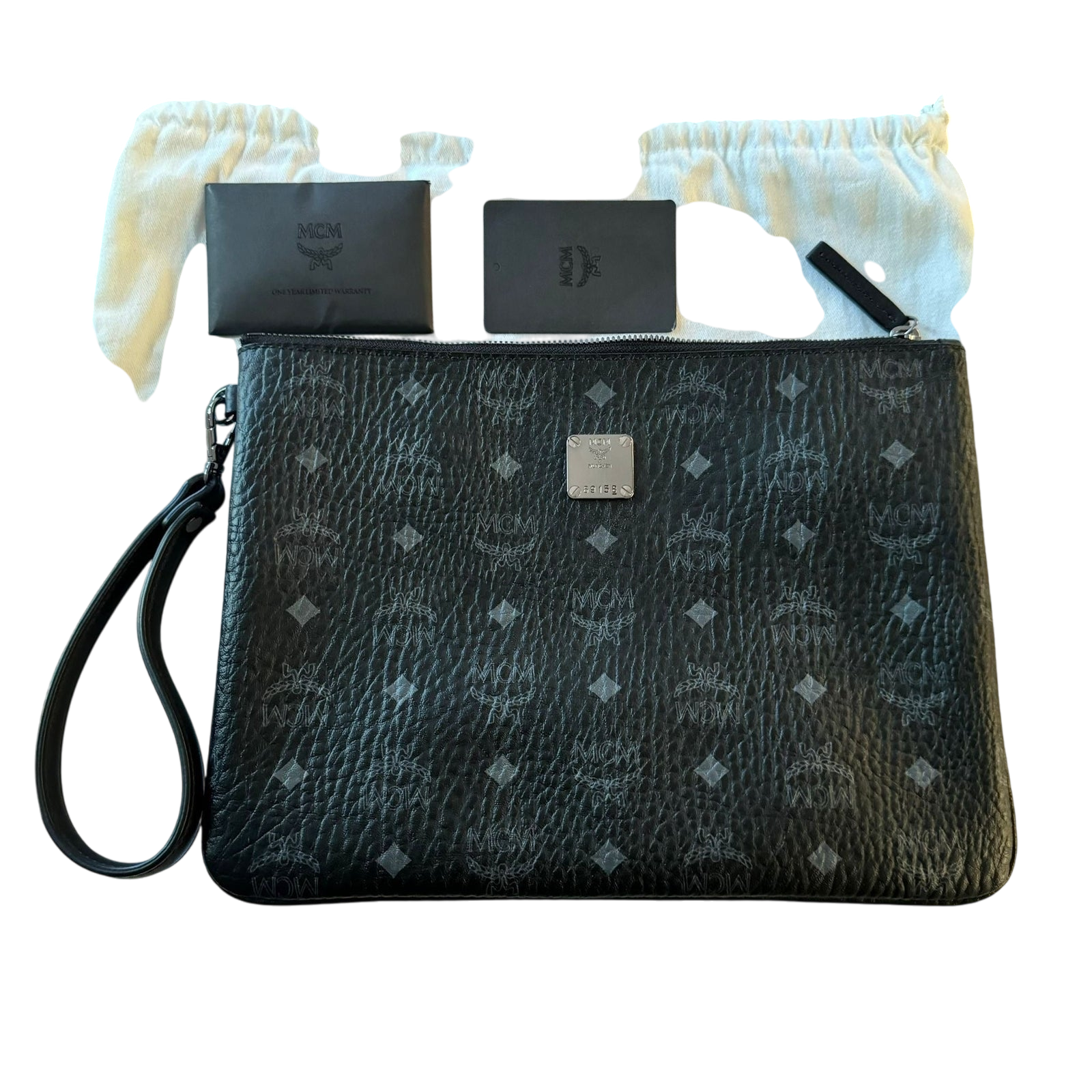 MCM Visetos Pattern Leather Clutch Bag Black thumbnail 3