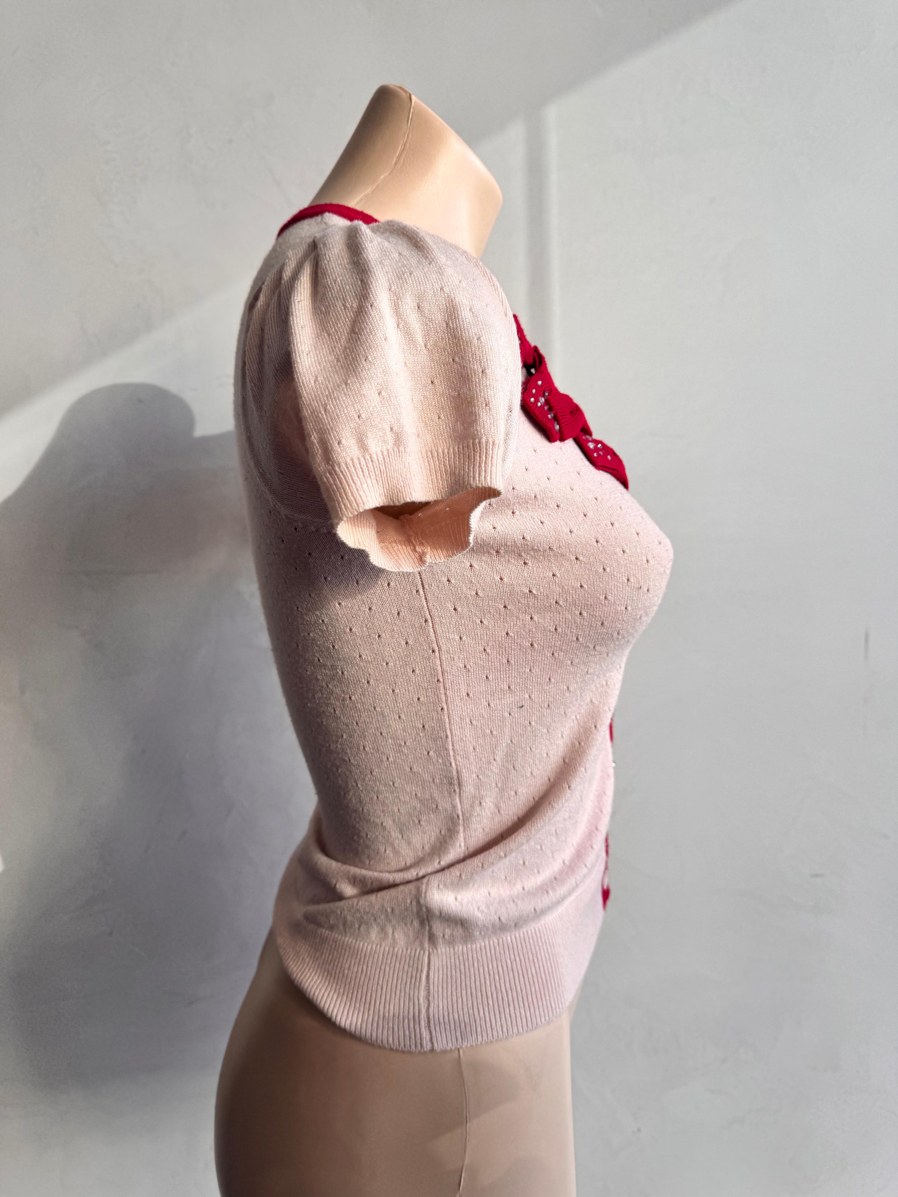 Alannah Hill pink knit top with Bow details - size 8 thumbnail 4