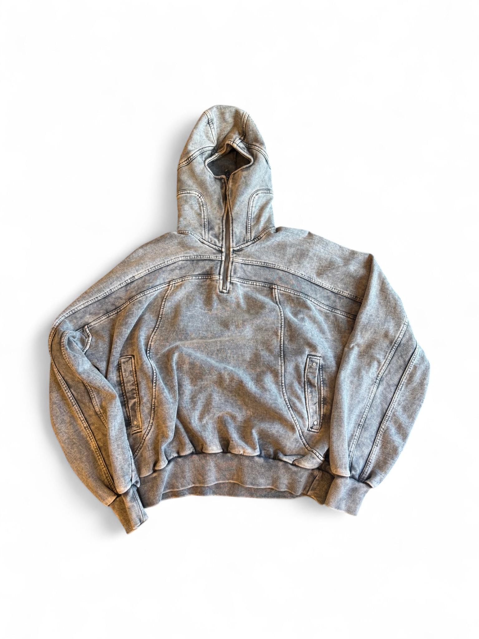 Five Koh Acid Wash Half Zip Hoodie Grey (Size L)