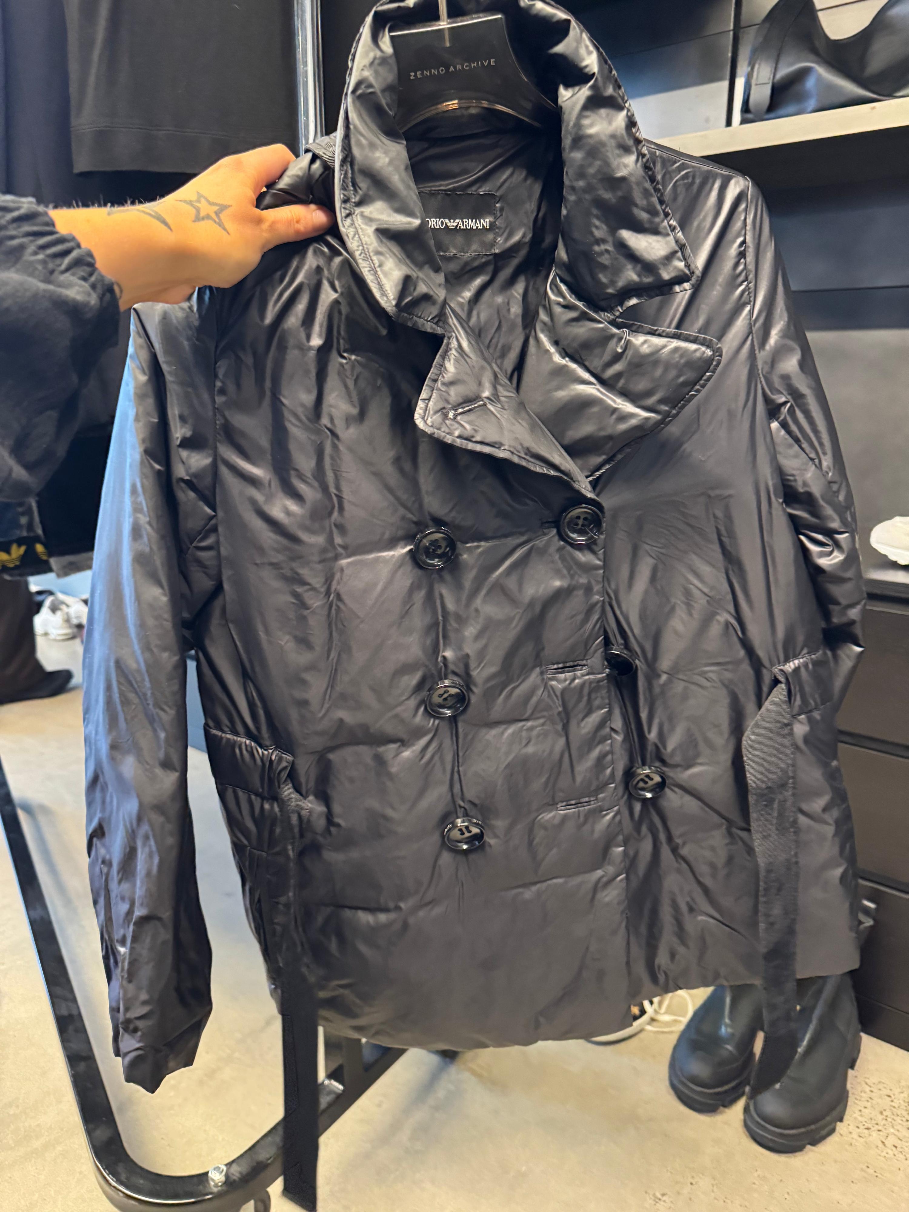 Giorgio Armani Puffer Pea Coat & Waist Tie Black (Size 40)