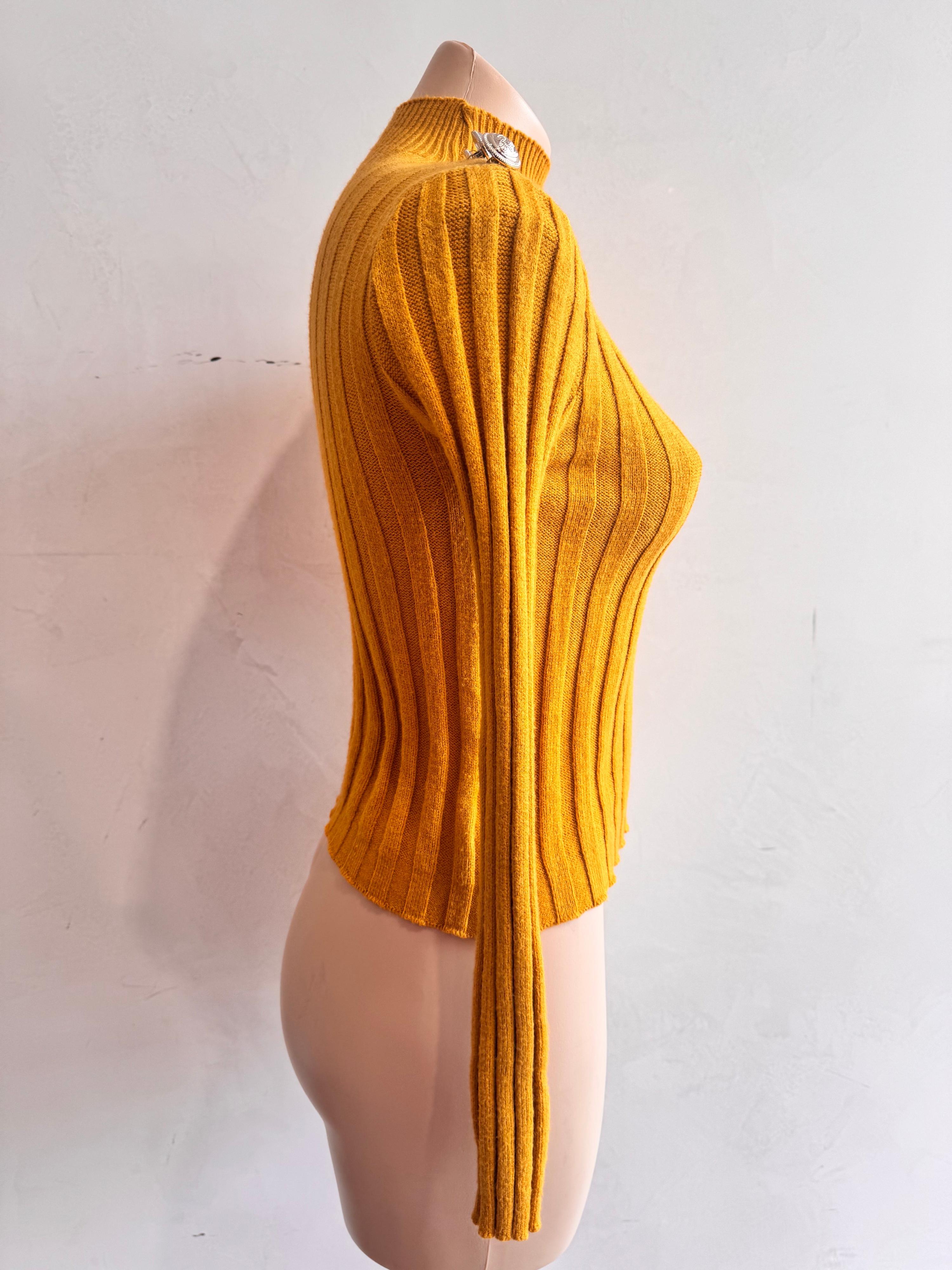 Turtleneck knit top with button details - Size S - Orange thumbnail 5