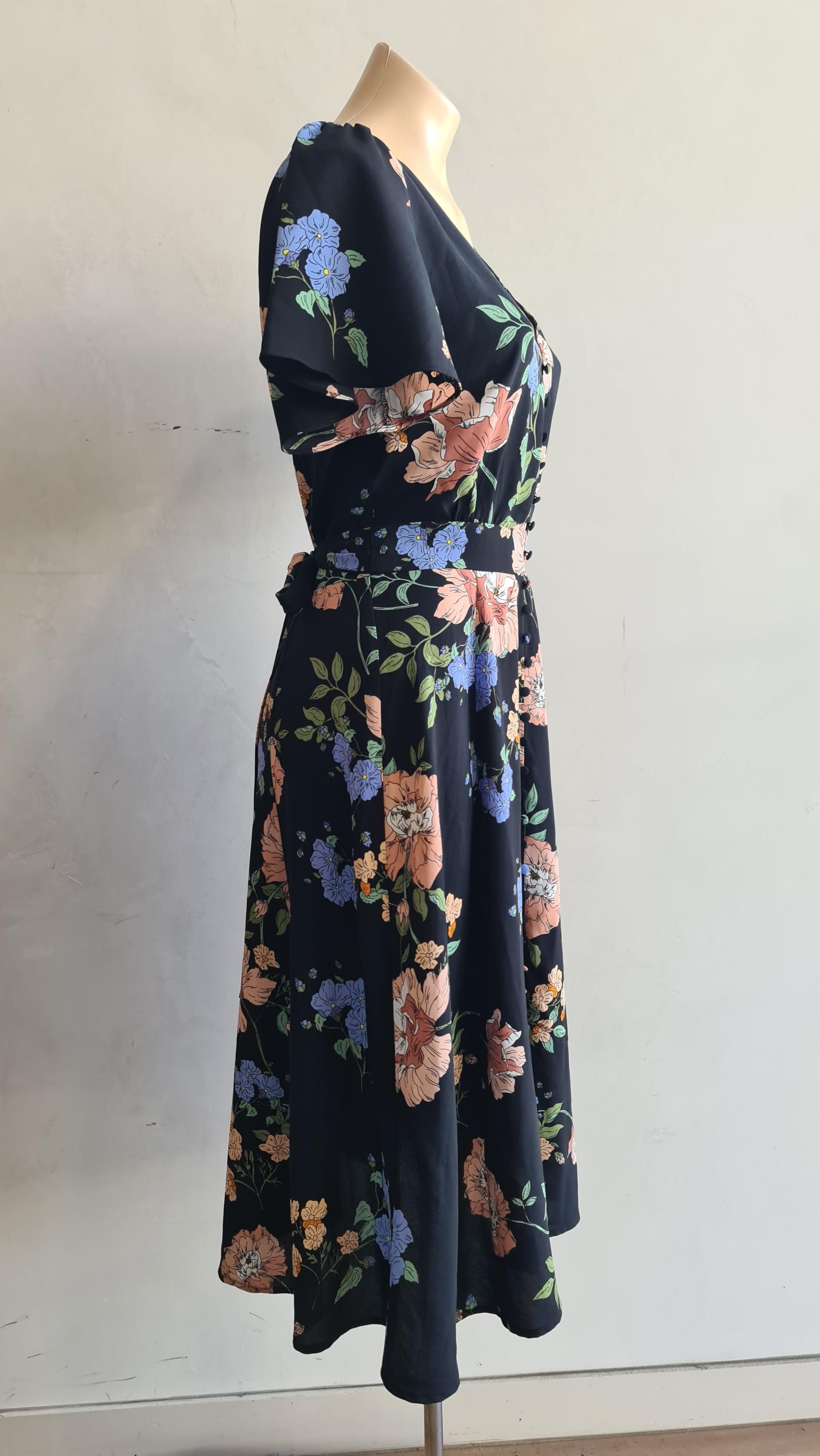 Portmans Black Floral Dress - size 10 thumbnail 4