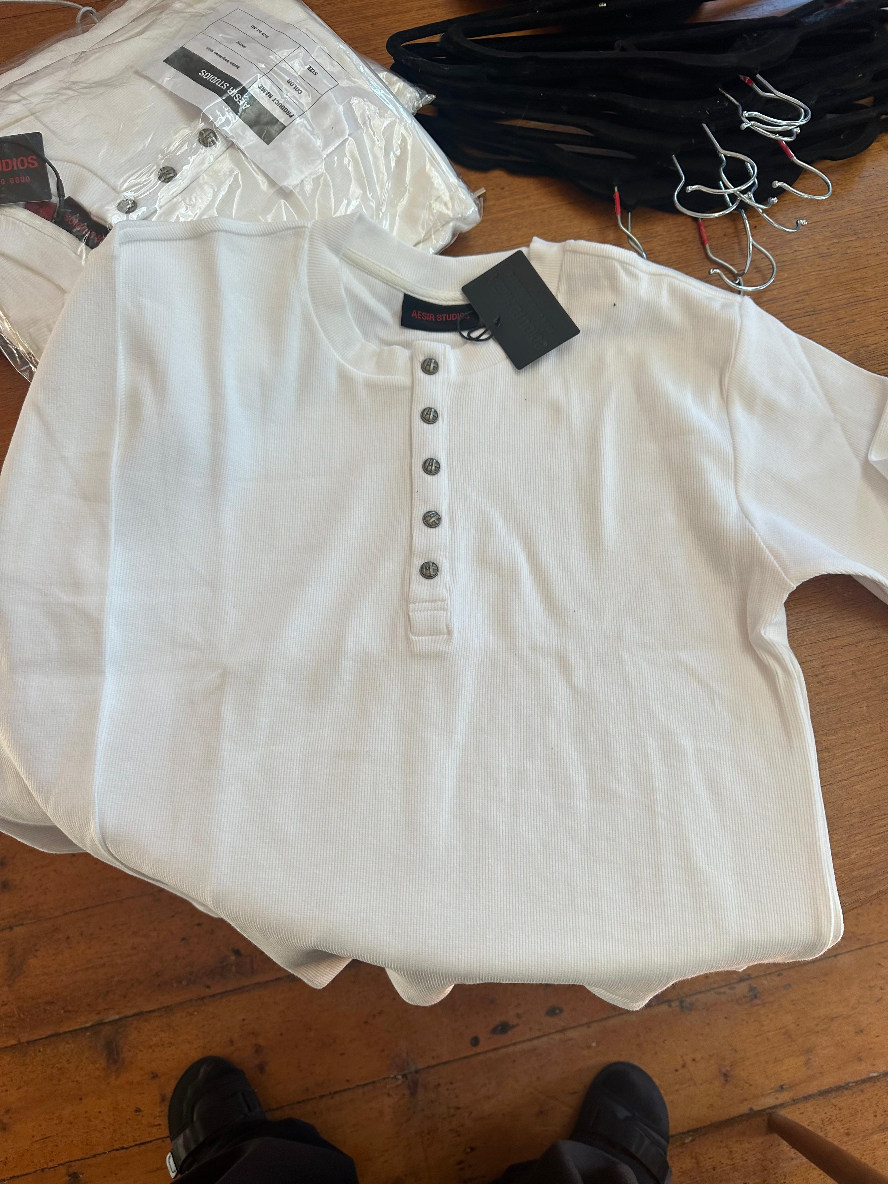 Aesir Studios Button Long Sleeve Henley Shirt White (Size 2/L-XL)