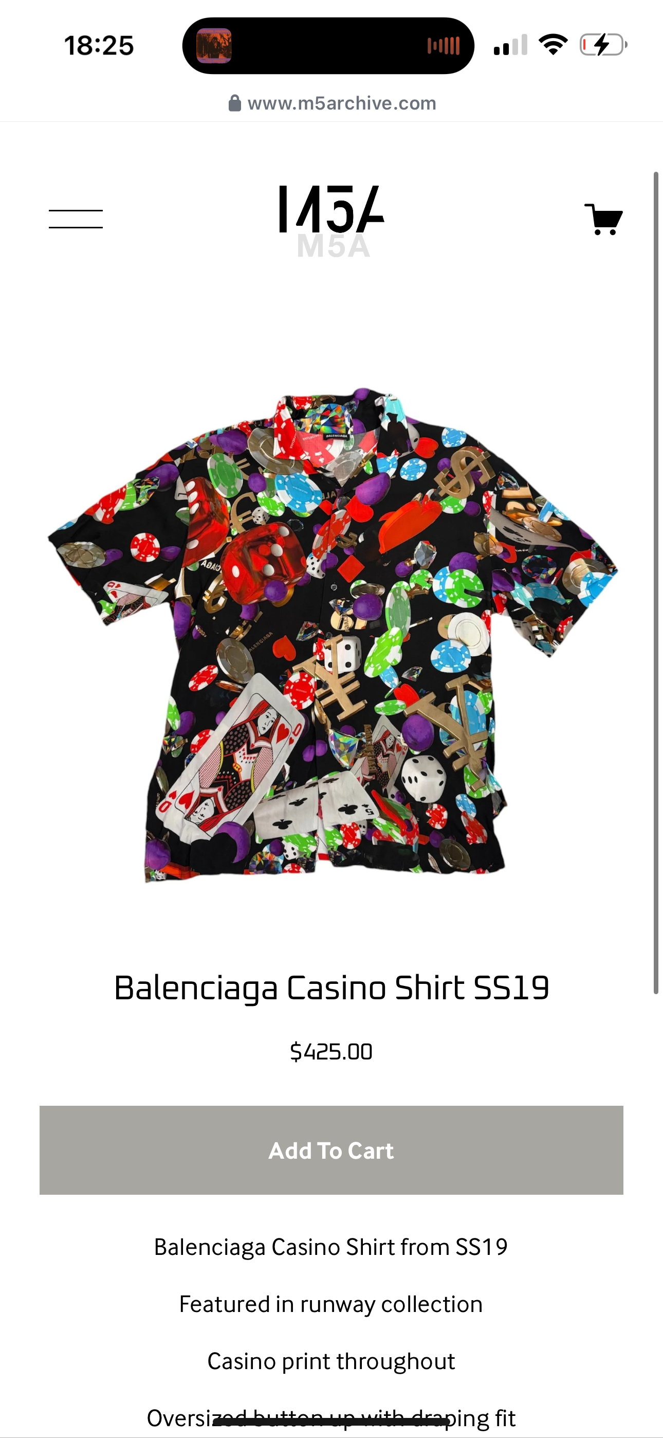 Balenciaga SS19 Casino Print Oversized Viscose Short Sleeve Shirt (Size 43) thumbnail 2