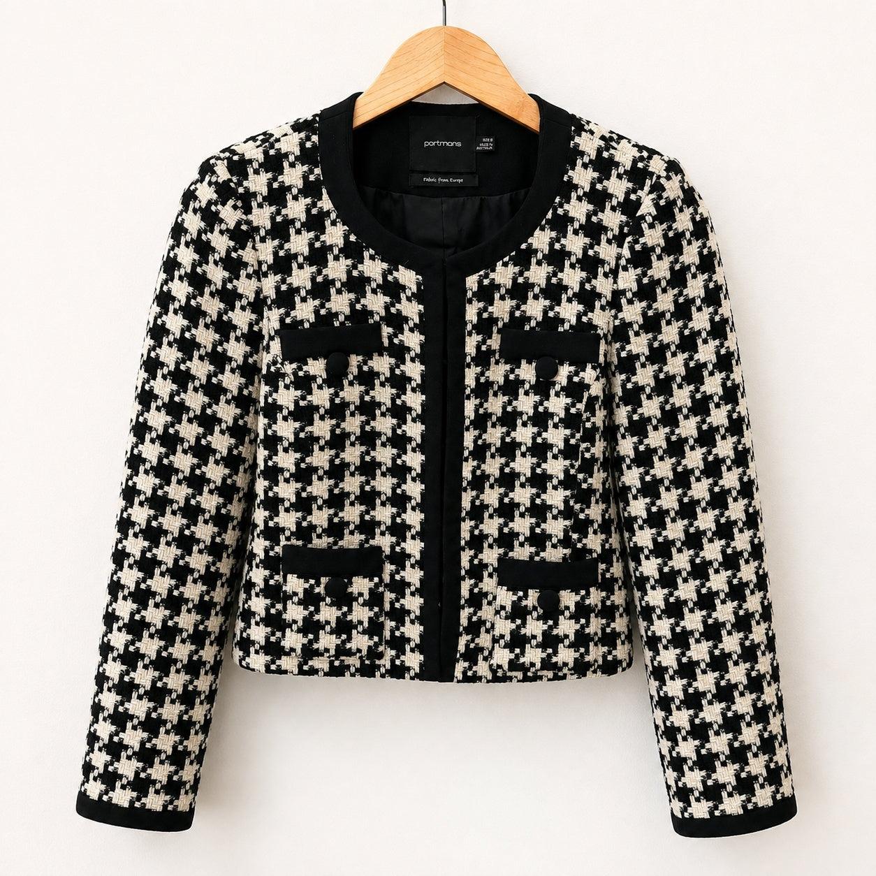 Portmans Black & Ivory Houndstooth Tweed Jacket 8