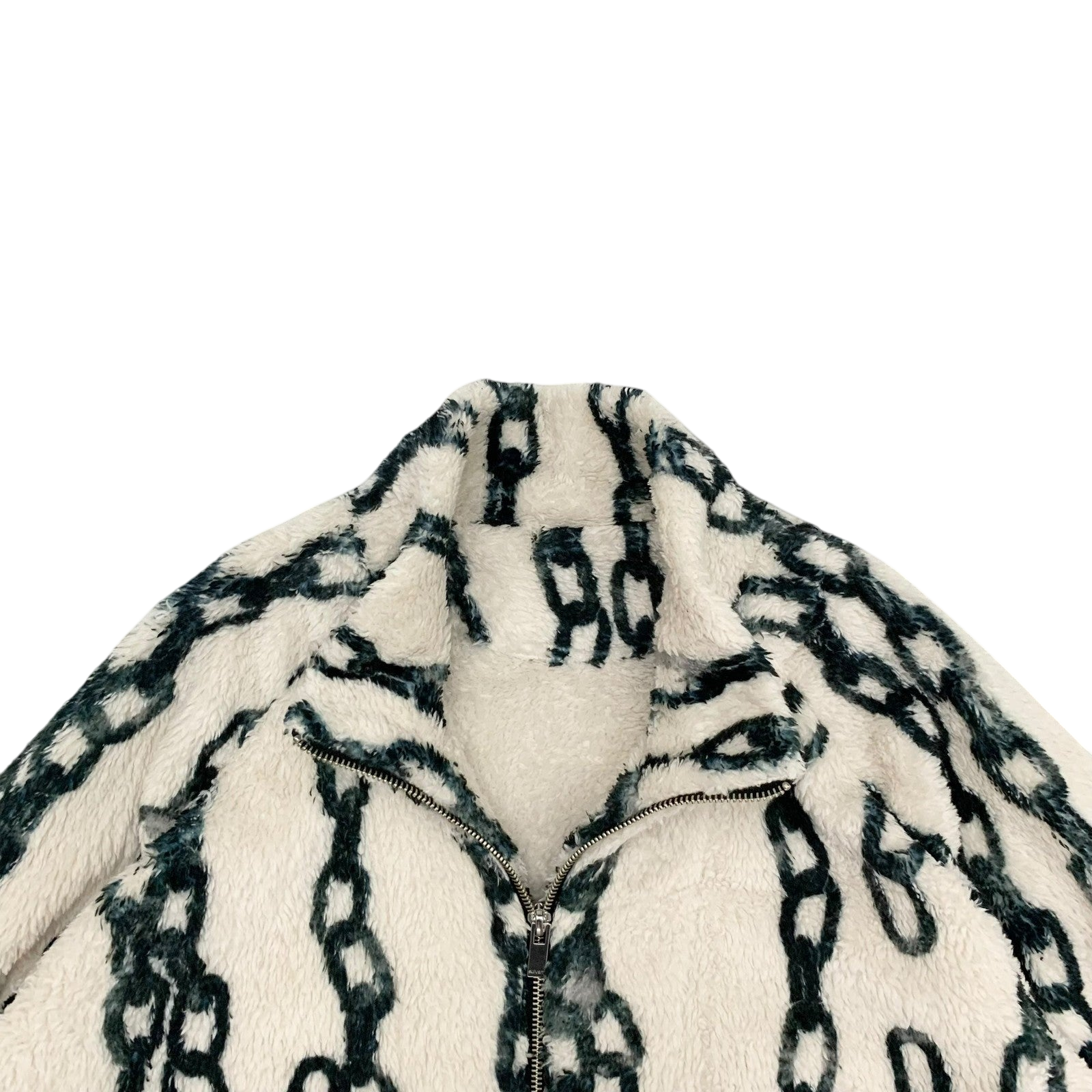 Sulvam Chain-Print Fleece Jacket Off-White / Green (Fits M-L) thumbnail 3