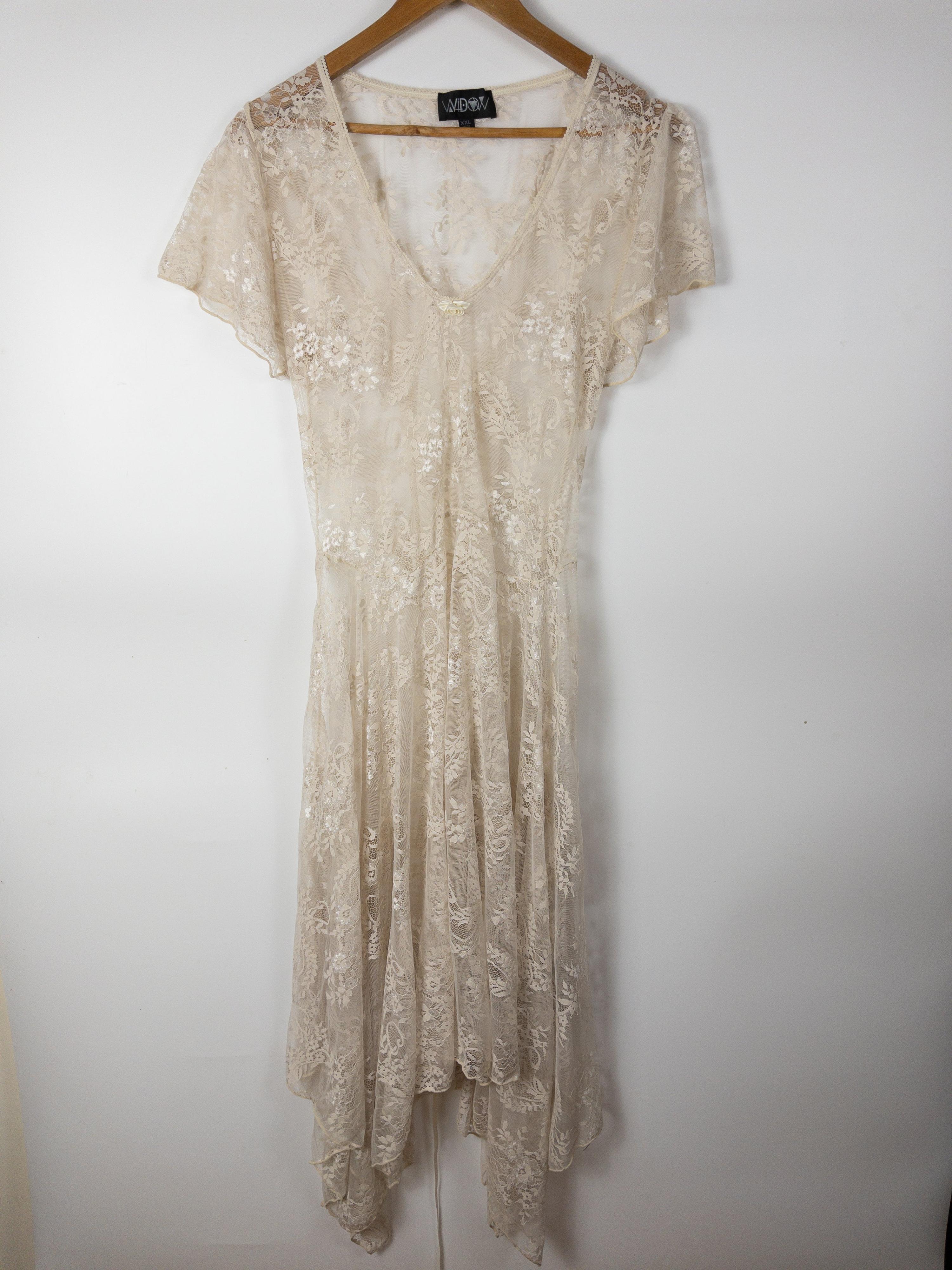 Ivory See Through Stretchy Lace Midi Dress Size M/L/XL thumbnail 2