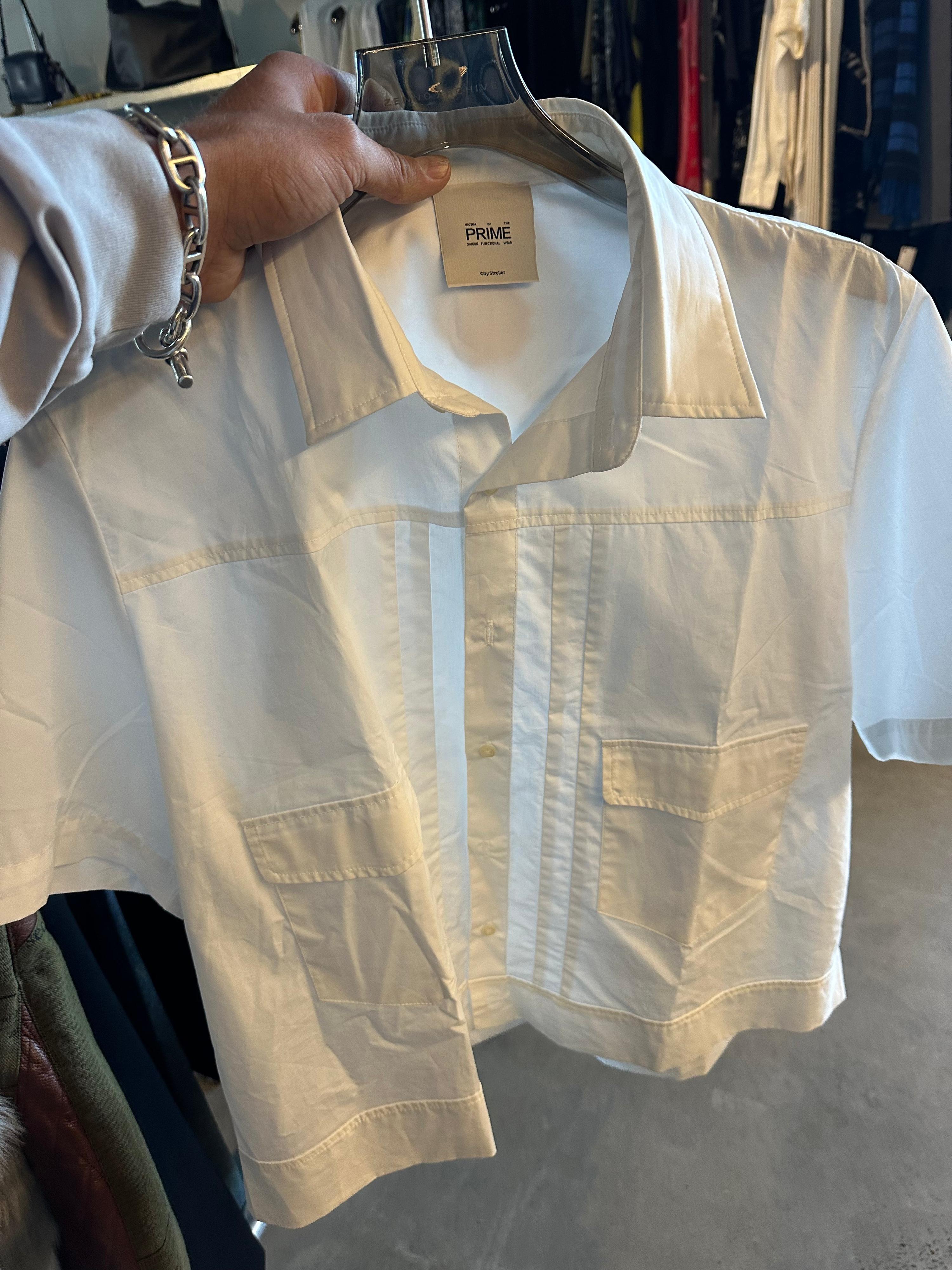 Victim Of The Prime Pleated Short Sleeve Shirt White (Fits M-L)