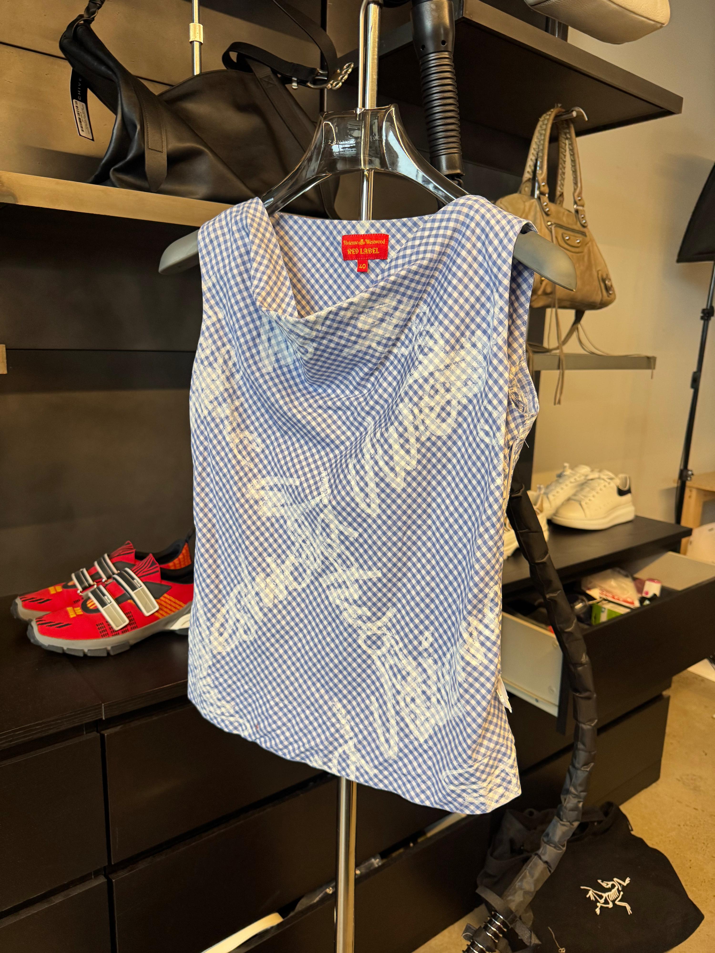 Vivienne Westwood Red Label Gingham Logo Top Blue (Size 40)