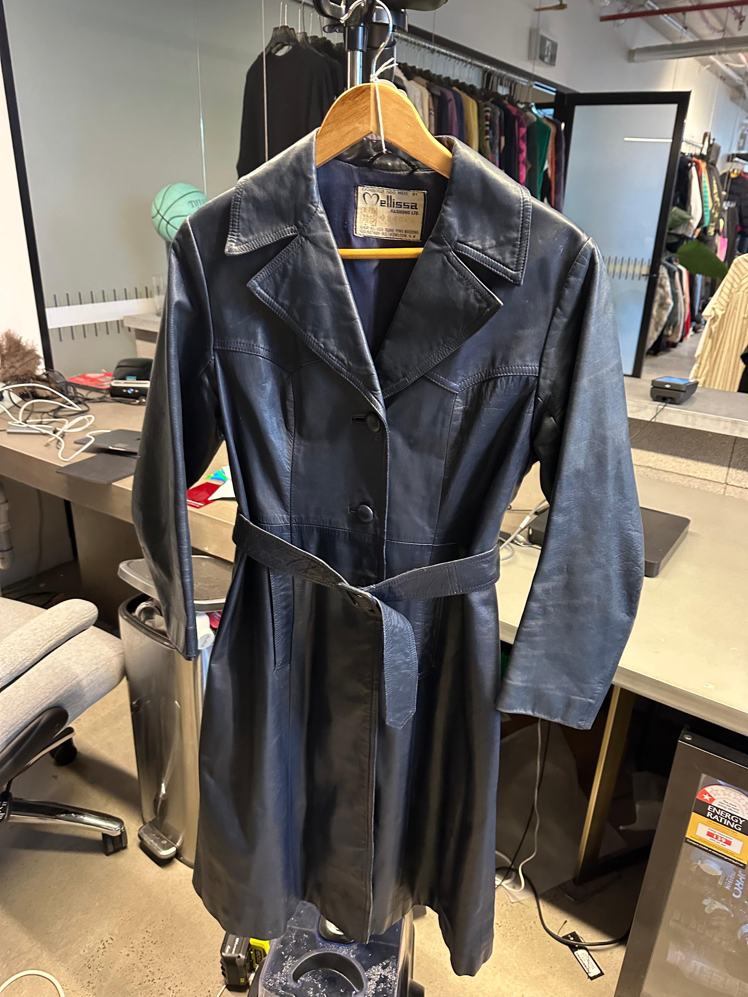 Ellissa Vintage Leather Belted Coat Navy