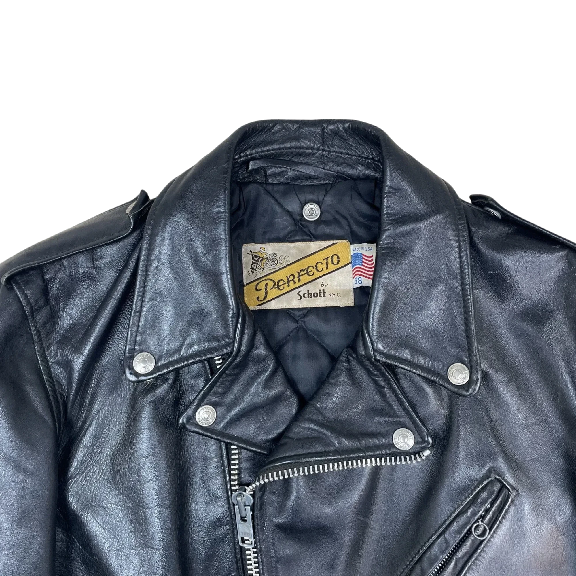 Schott NYC Perfecto 618 Leather Jacket Black (Made in USA) (Size 38/Fits S-M) thumbnail 4