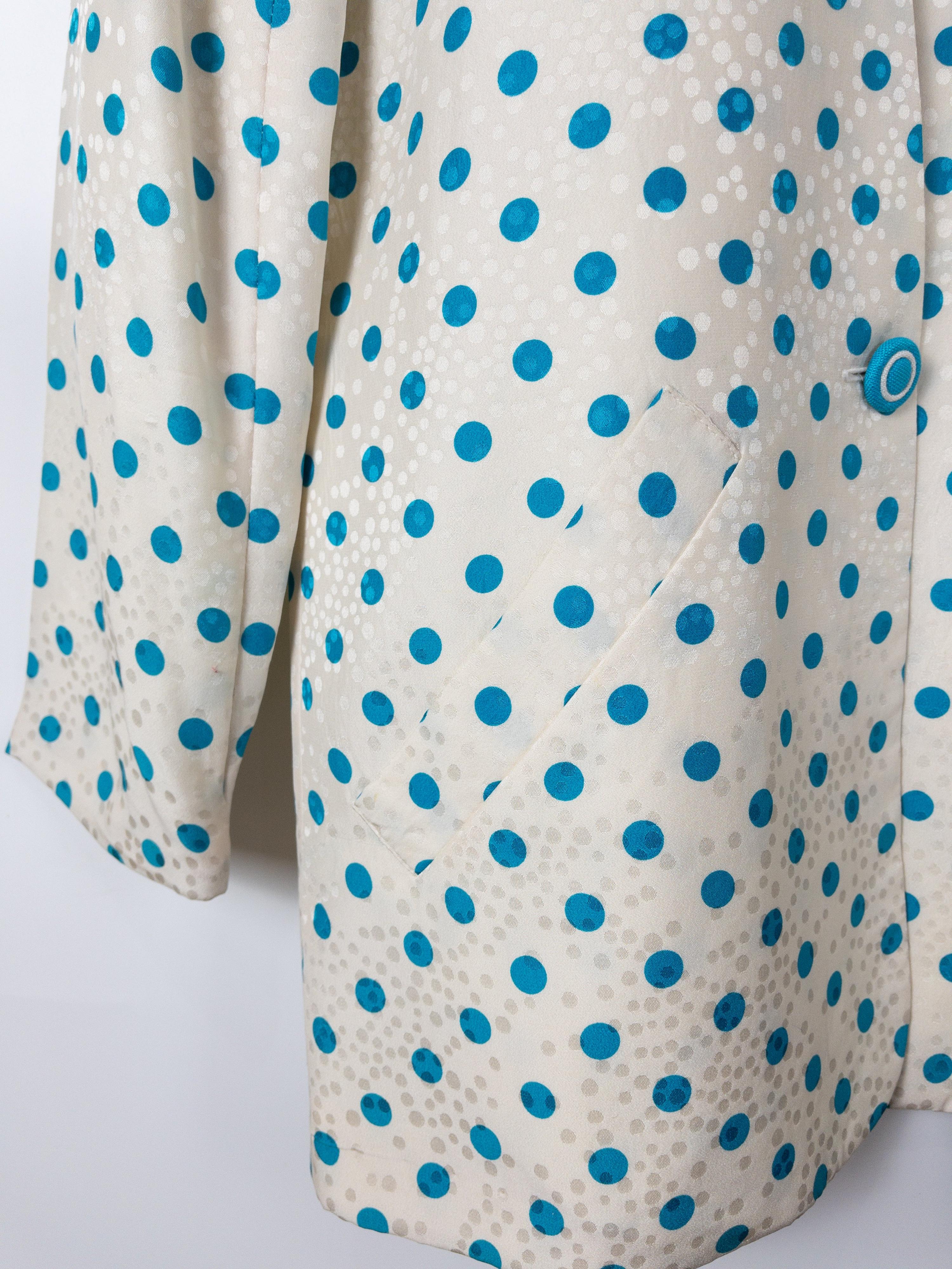 Vintage Blue Spots Print Silk Blazer Size S thumbnail 6