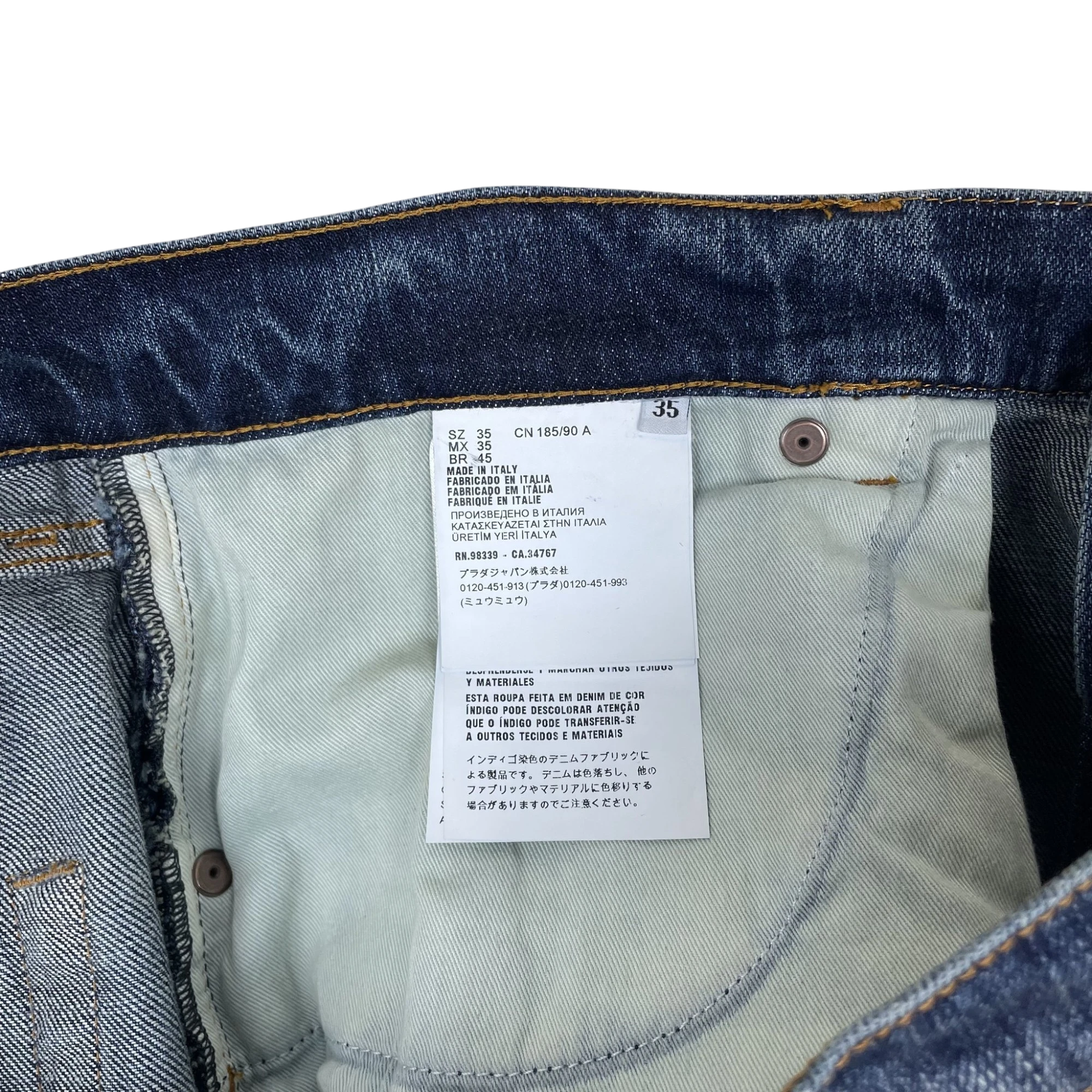 Prada Triangle Plaque Logo Jeans Washed Blue (Size 35”) thumbnail 4
