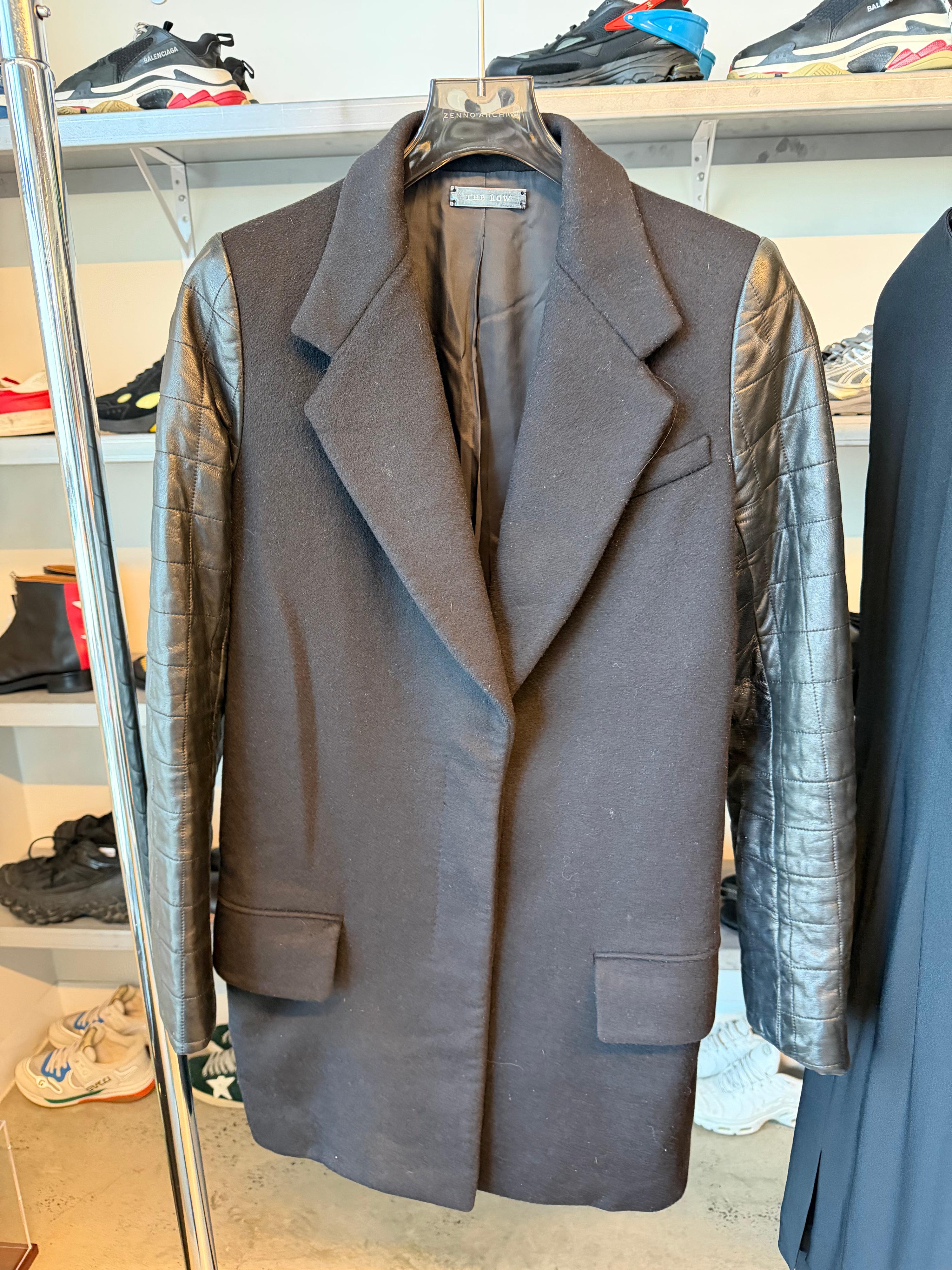 The Row Early 2010s Wool & Lambskin Leather Sleeve Coat Black (Size 42)