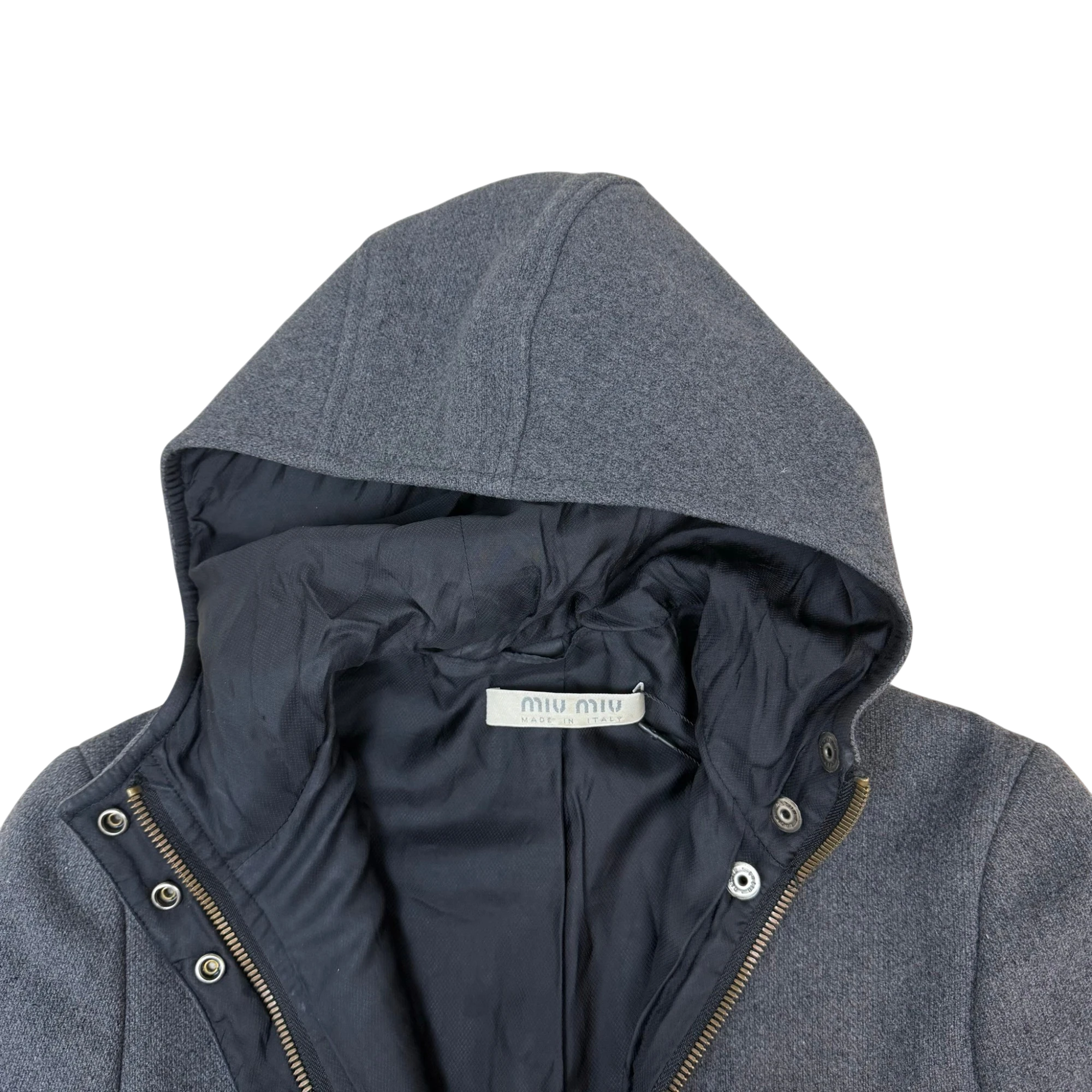 Miu Miu FW98 Hooded Wool Coat Grey (Size 38) thumbnail 2