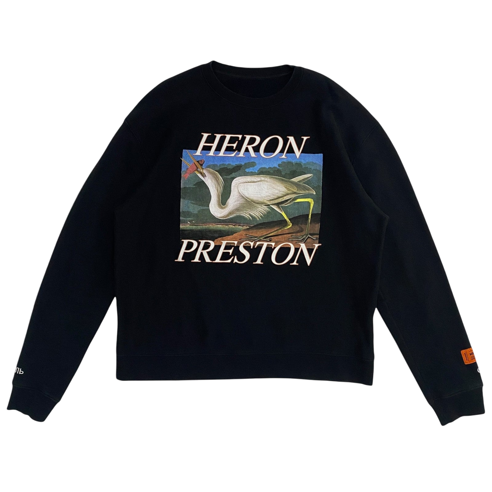 Heron Preston White HeronCrewneck Sweatshirt Black (Fits L-XL)