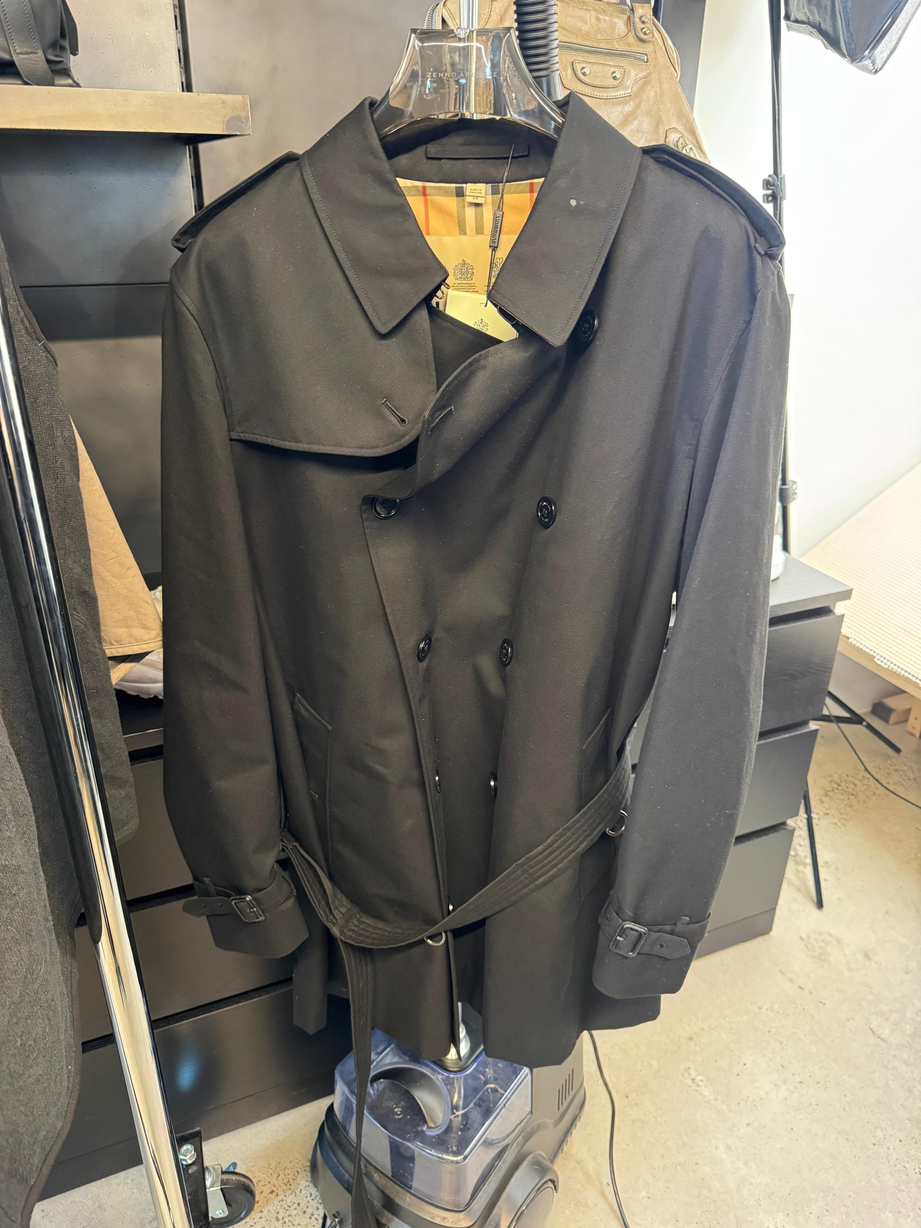 Burberry Double Breasted Cotton-Gabardine Trench Coat Black (Size 60)