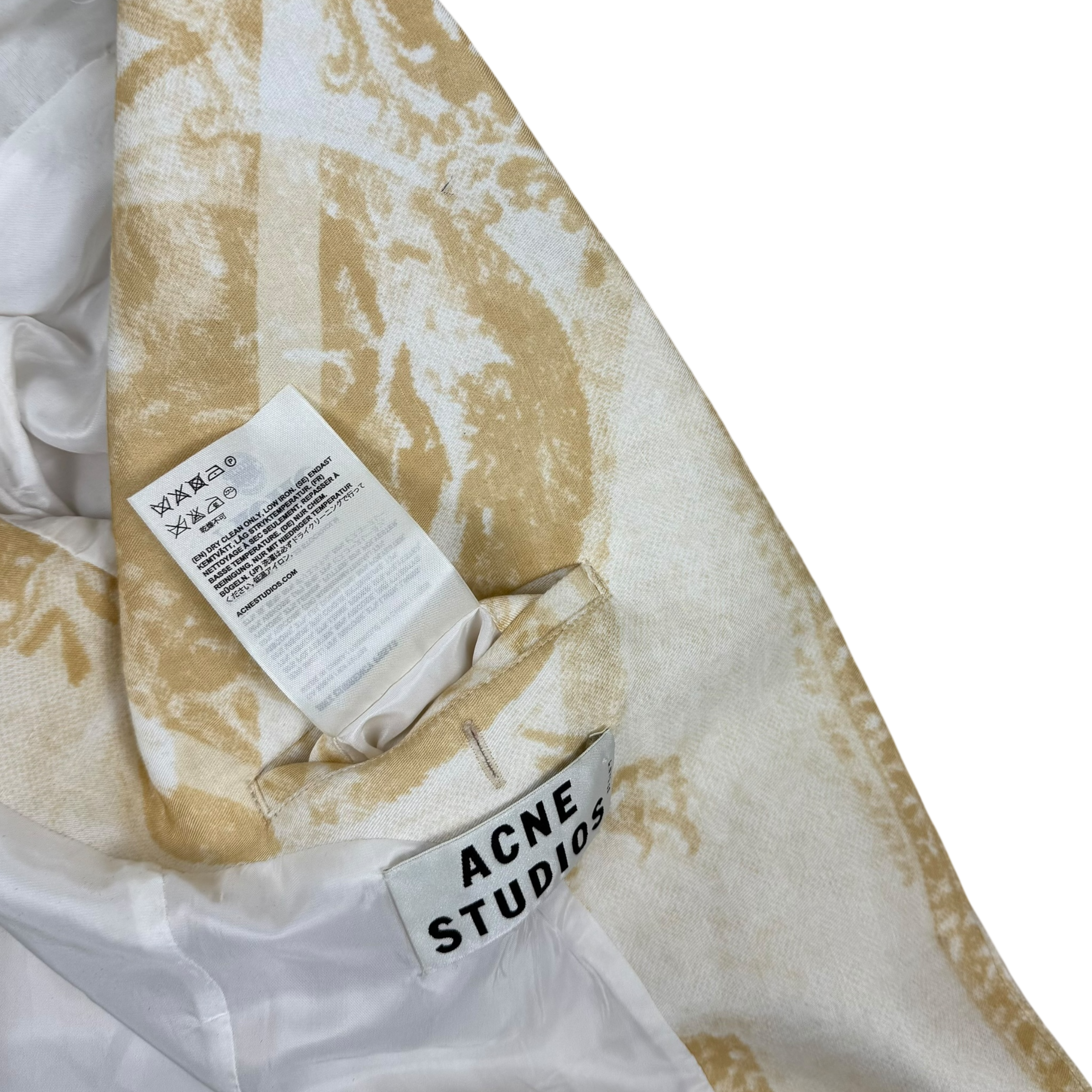Acne Studios SS13 Resort Linen Blend Raw Hem Jinx Currency Blazer Yellow/White (Size 36) thumbnail 5