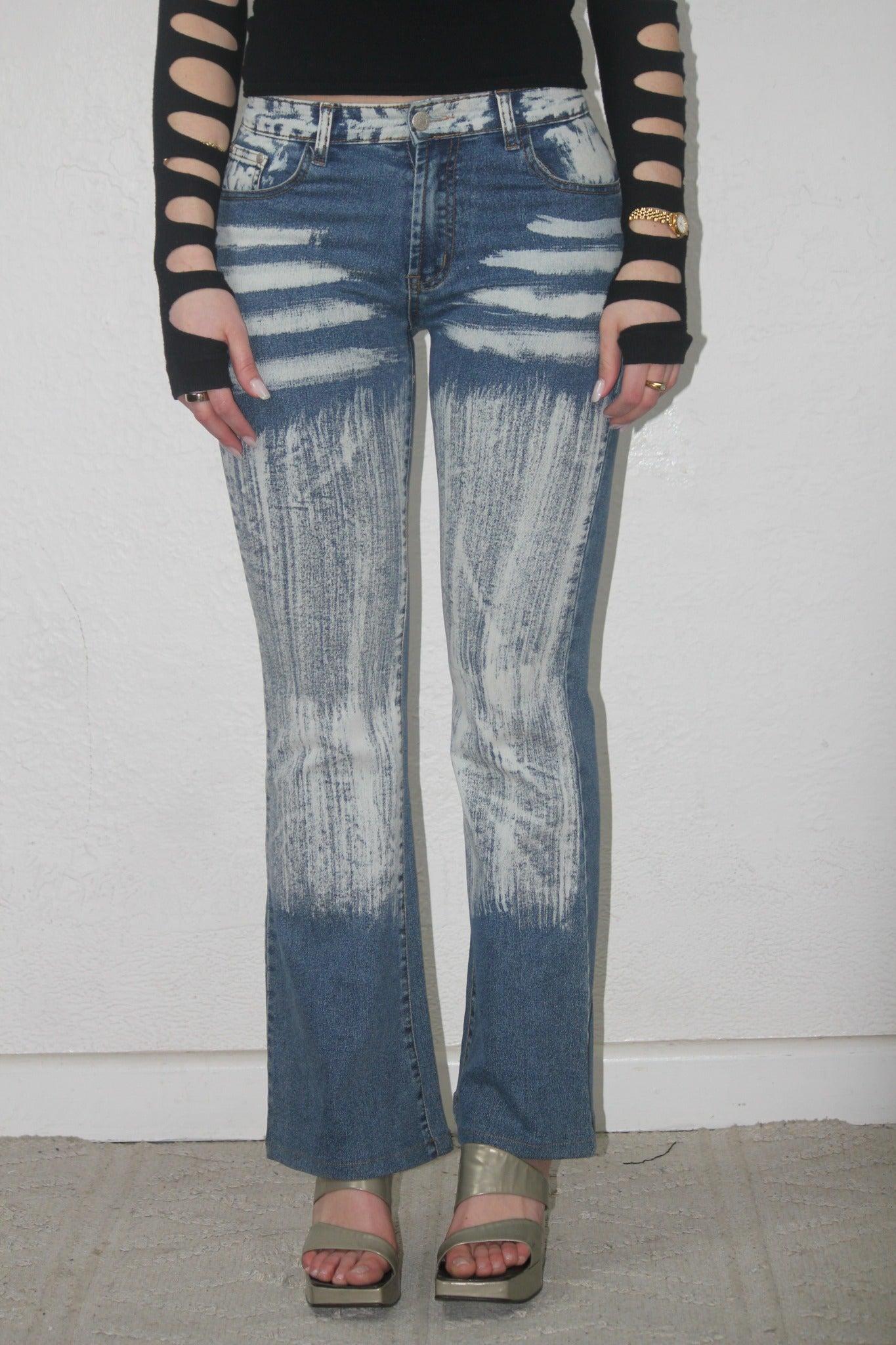 Dong Fang Li Geng Distressed Brush-Wash Flare Jeans