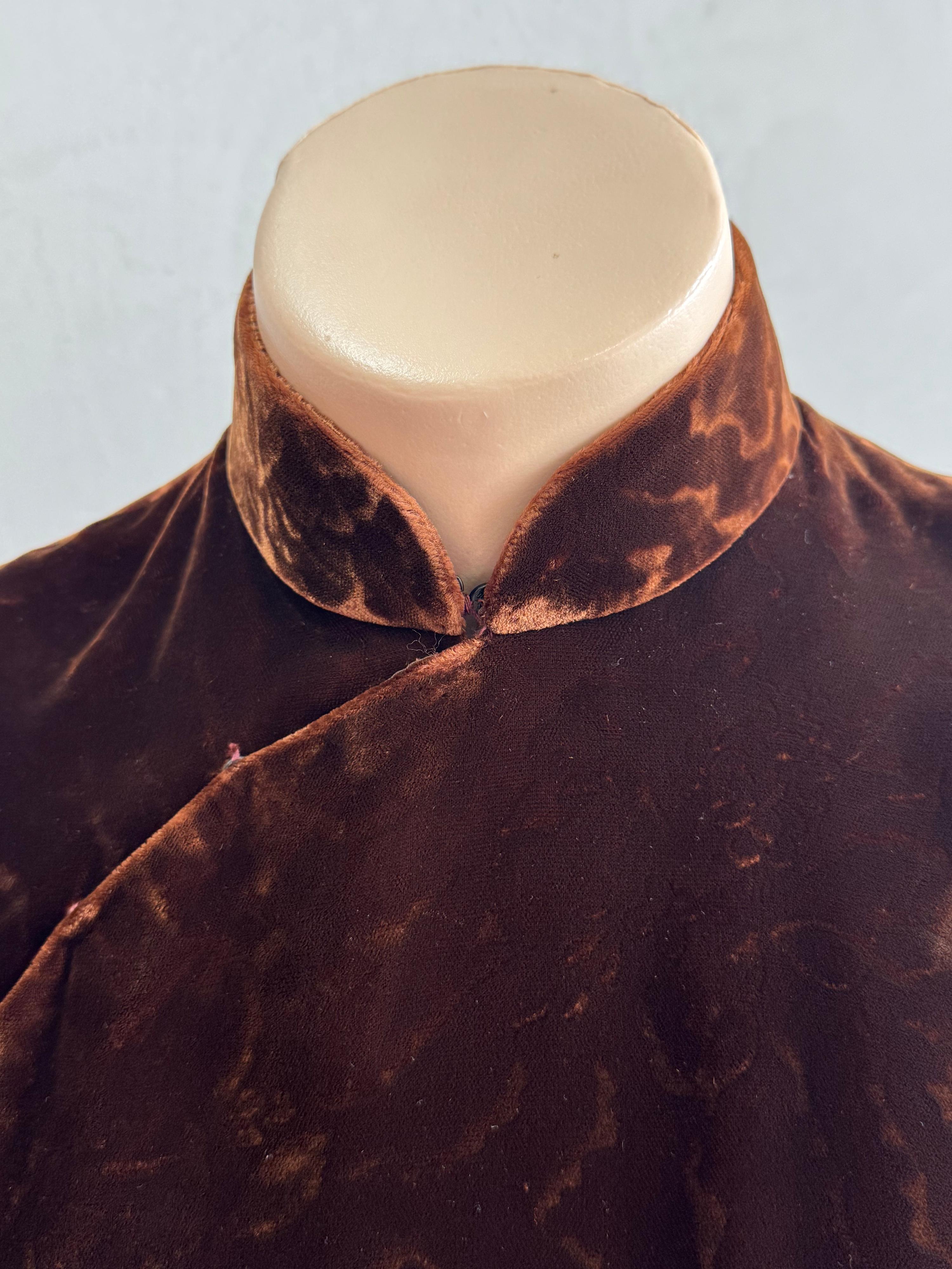 Vintage Brown velvet Mandarin Dress size L thumbnail 7