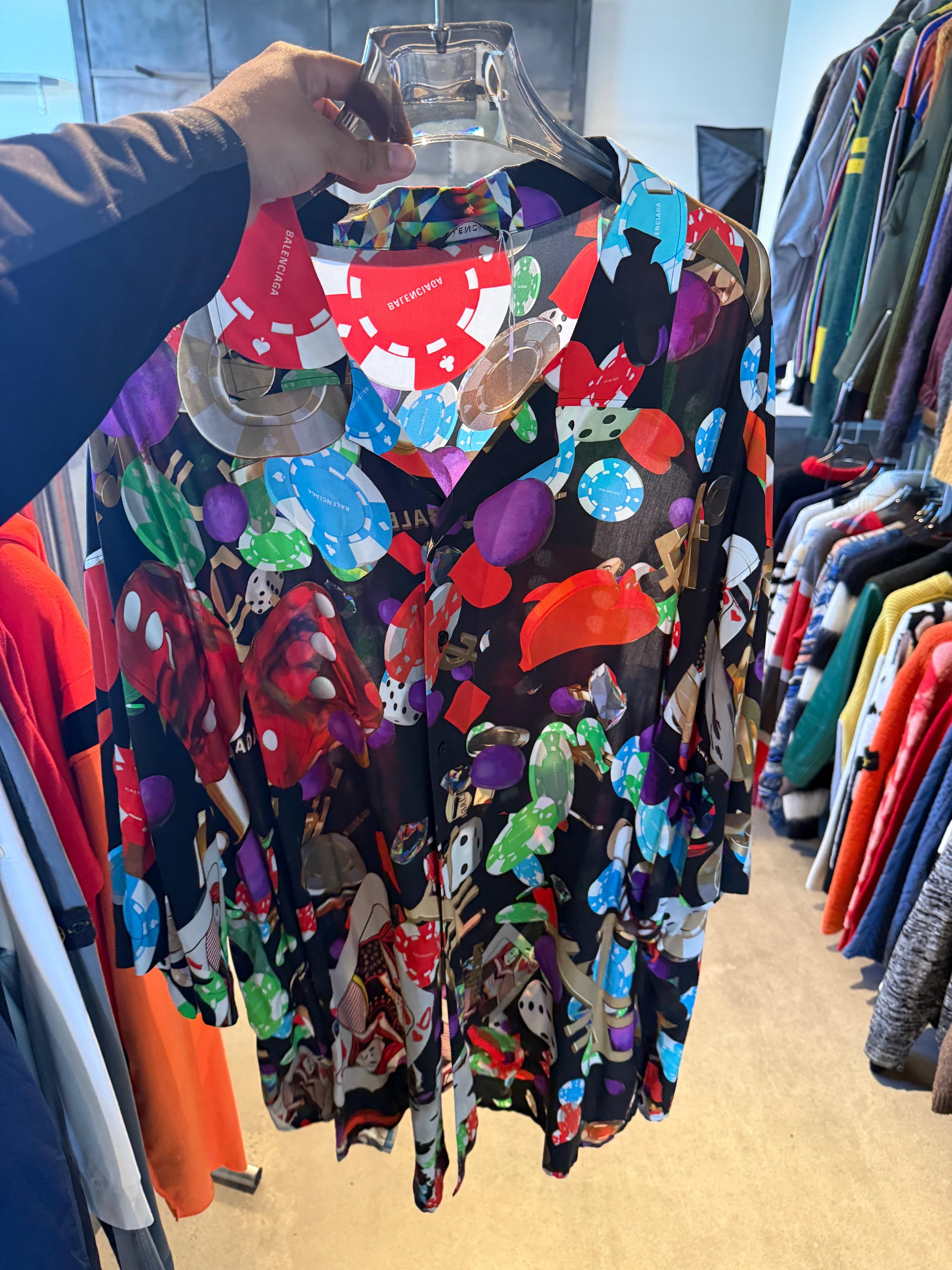 Balenciaga SS19 Casino Print Oversized Viscose Short Sleeve Shirt (Size 43)