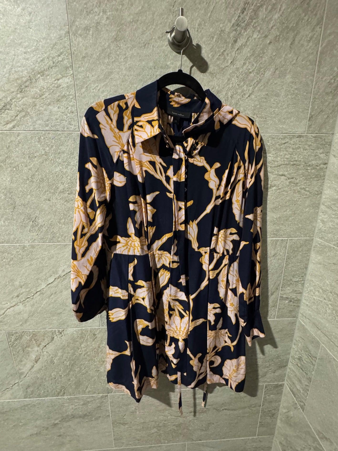 Karen Walker Navy & Pink Floral Silk Dress 12