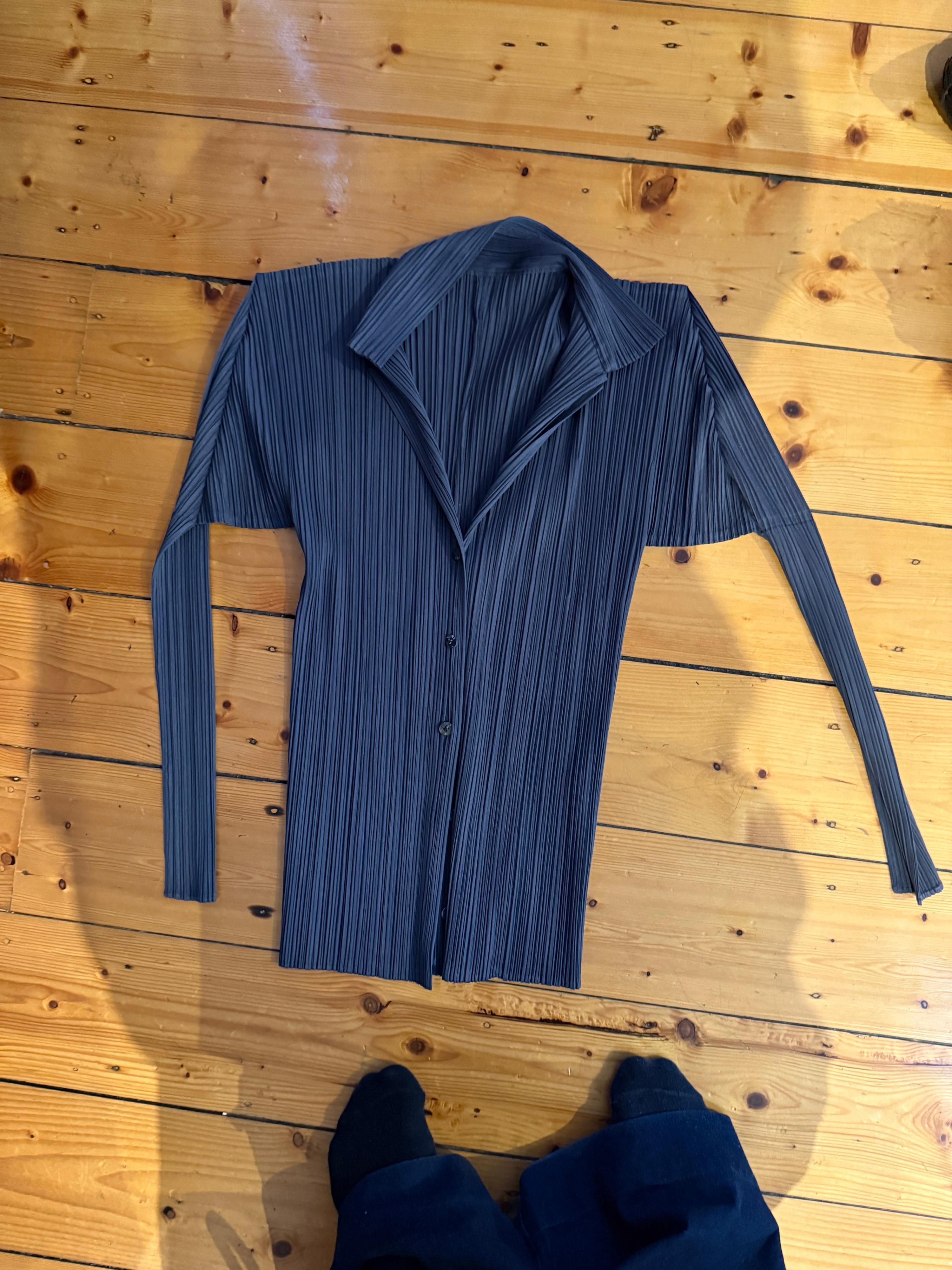 Pleats Please Issey Miyake Sculpted Pleated Shirt Grey (Size 4)