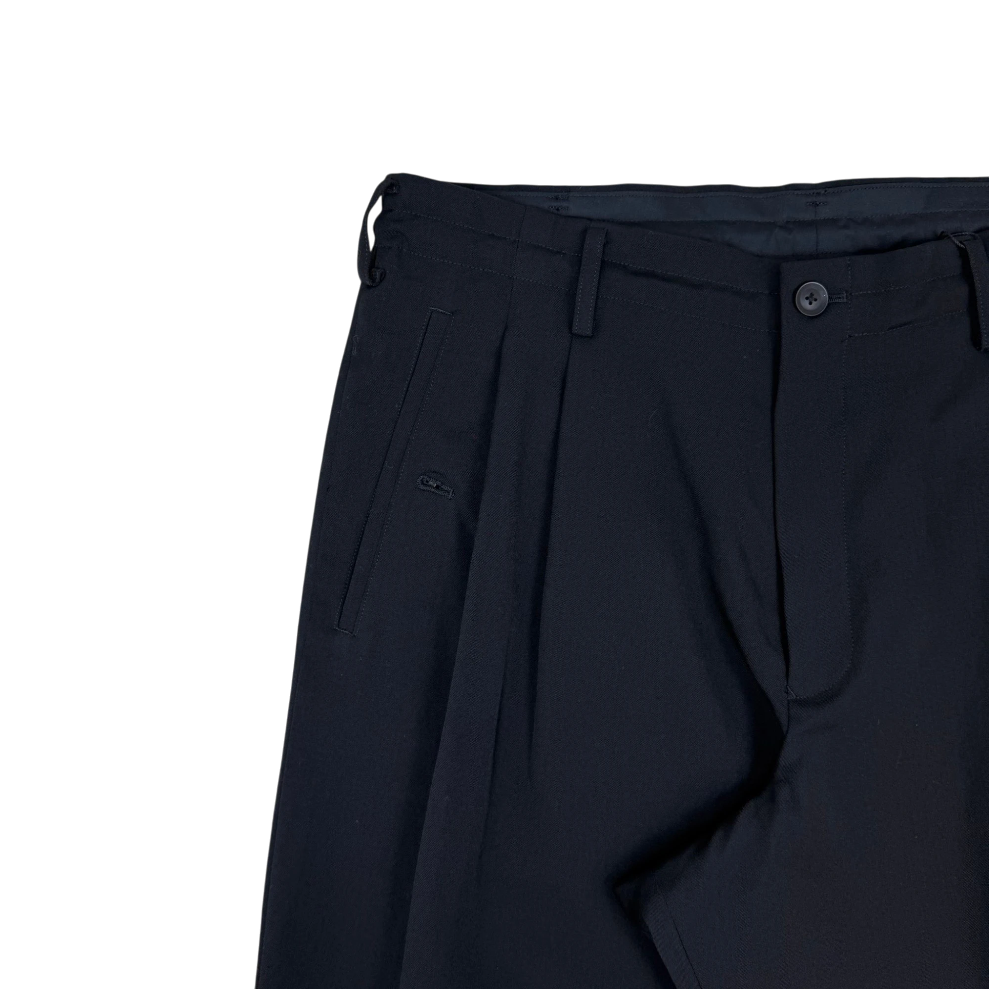 Yohji Yamamoto AW21 Pour Homme Pleated Wide-Leg Wool Trousers Black (Size 3/L) thumbnail 2
