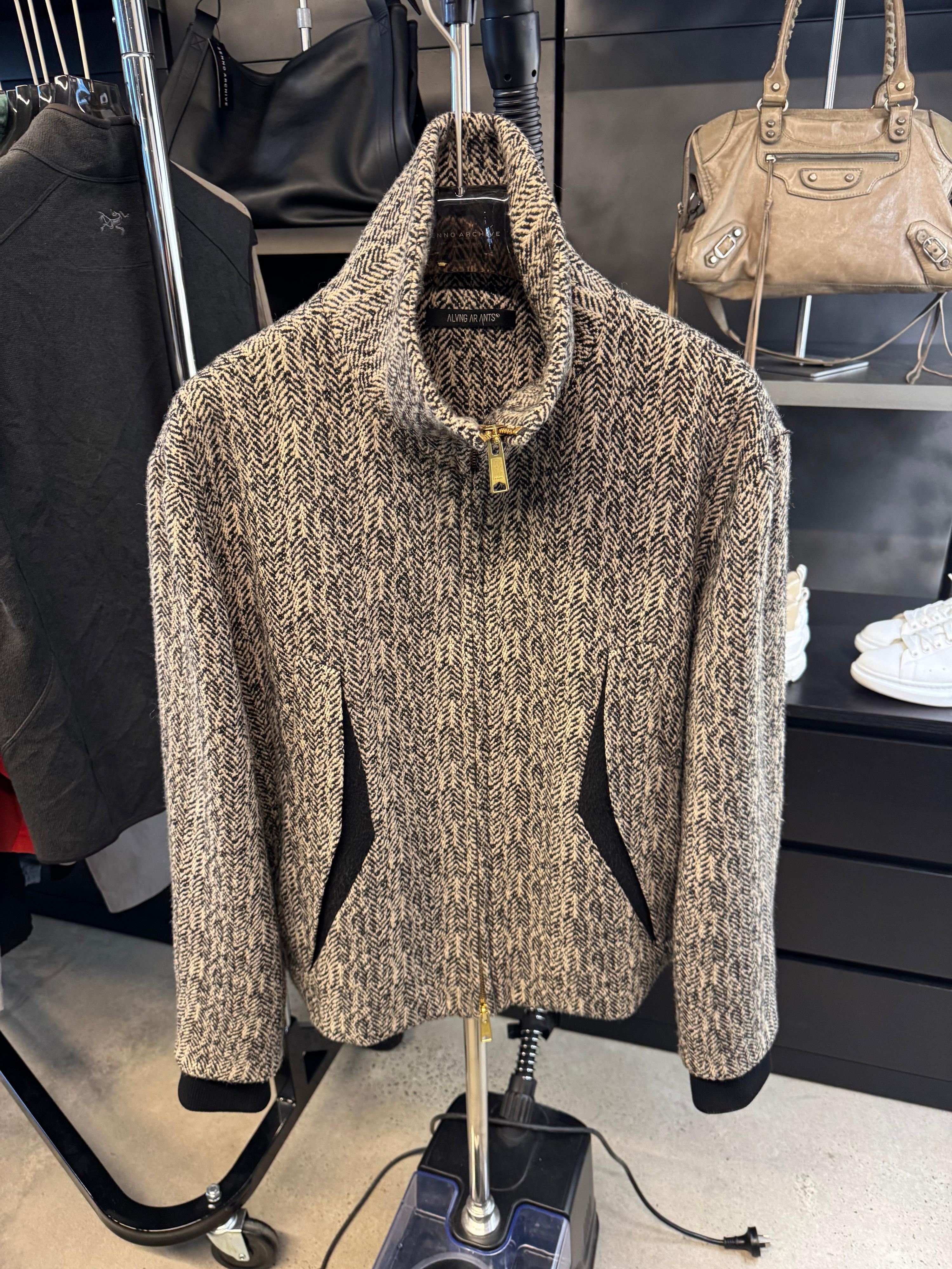 ALVNG AR ANTS Herringbone Textured Wool Full Zip Jacket (Size 3/L)